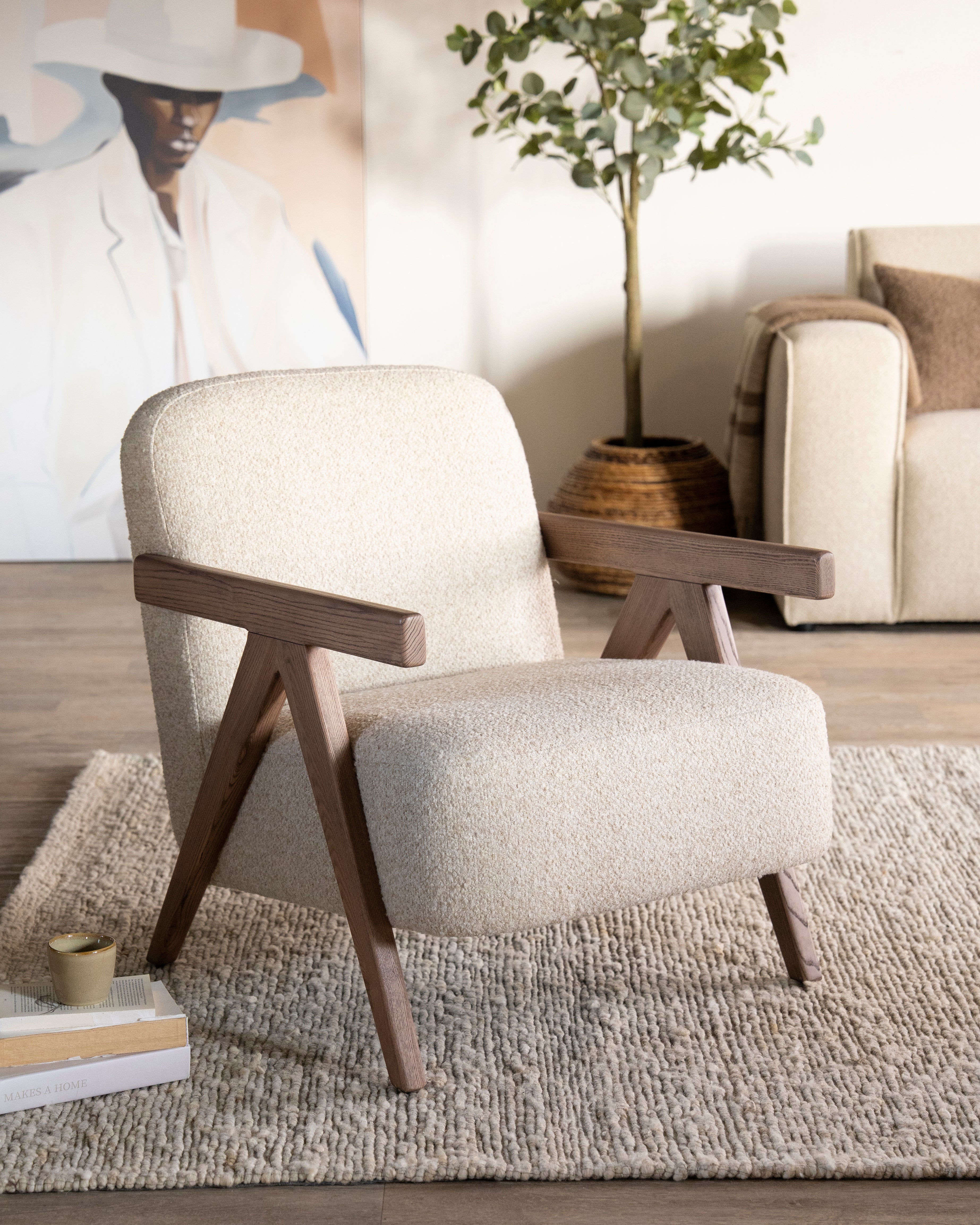 FRANCIS beige armchair with wooden base