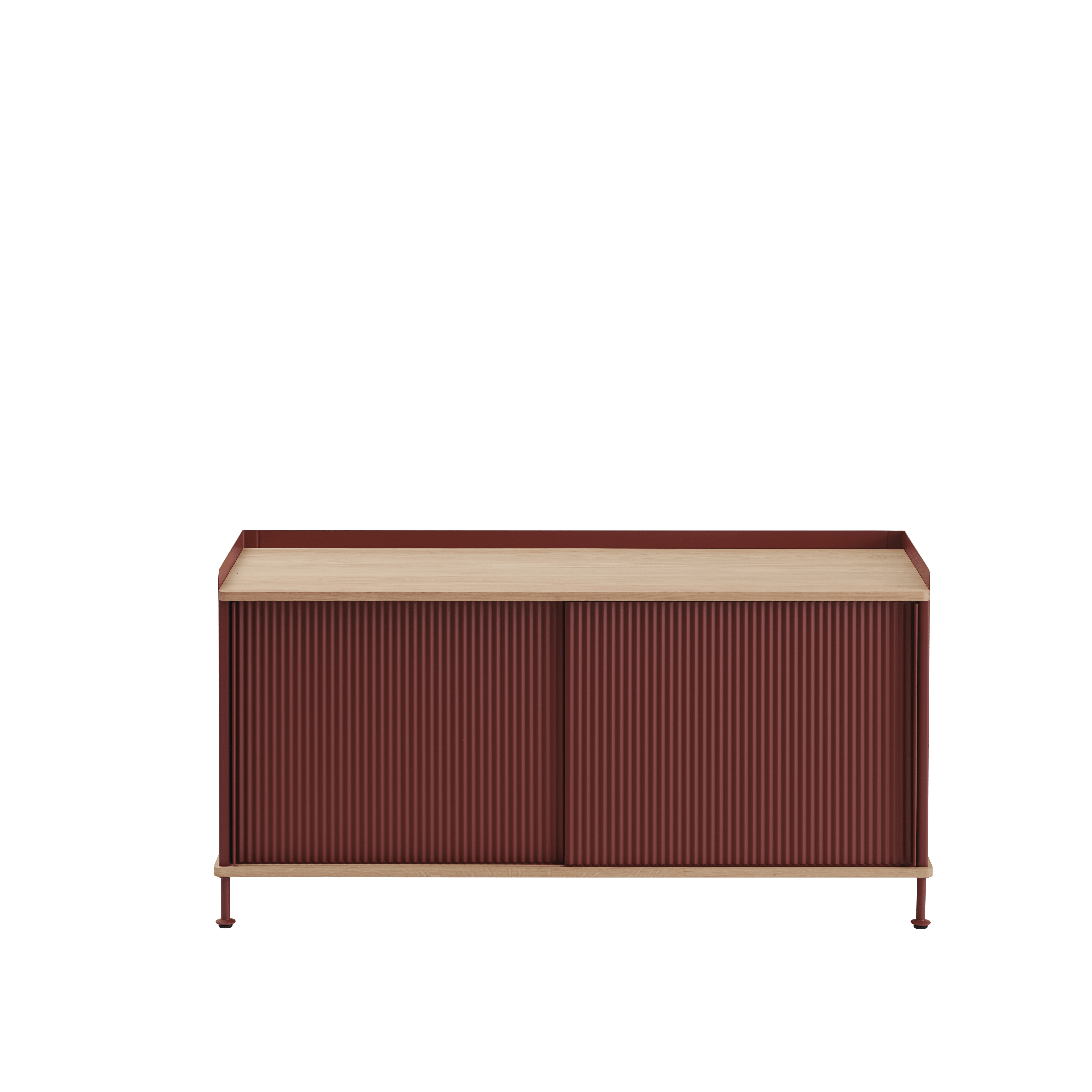 ENFOLD Chest of Drawers Burgundy with Oak Top