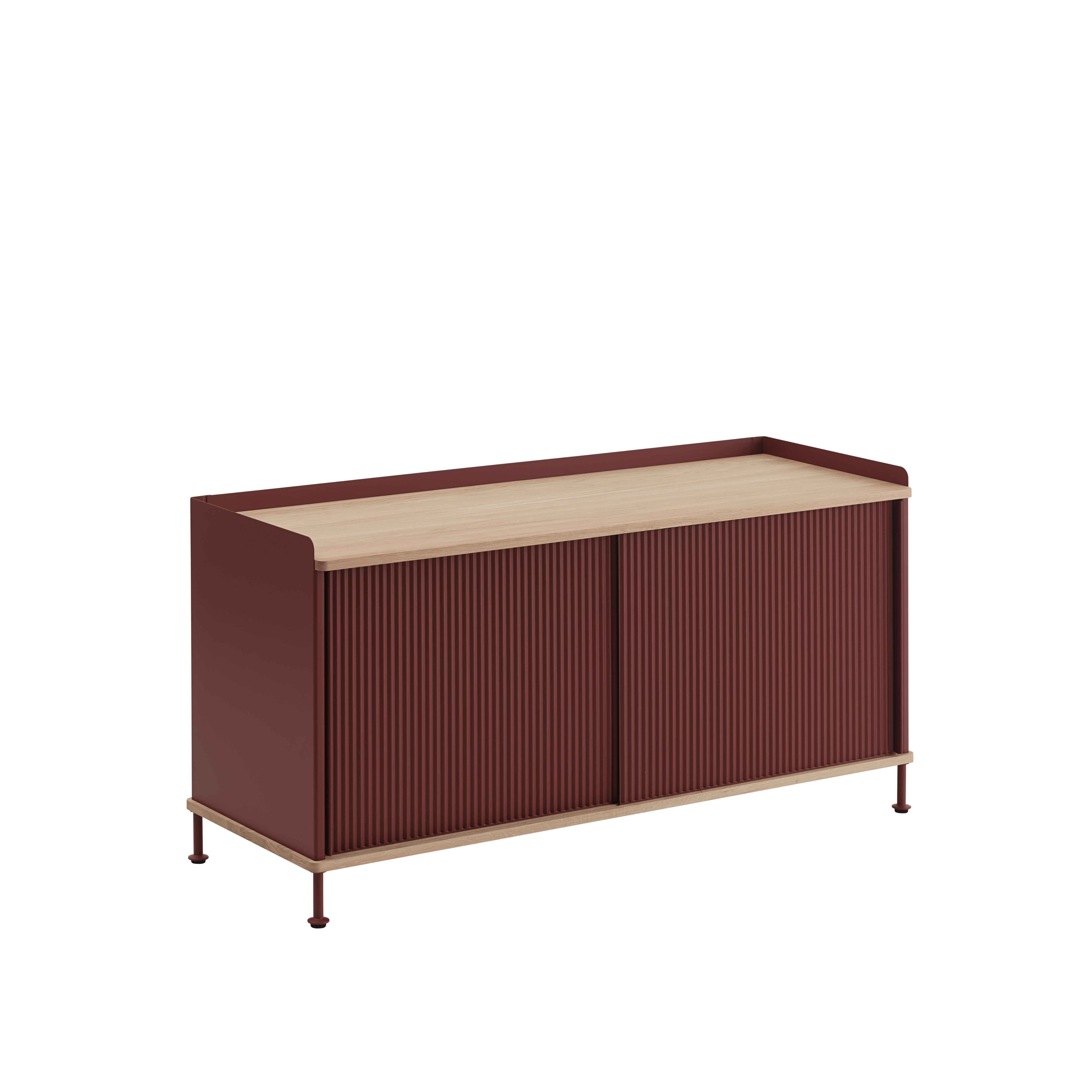 ENFOLD Chest of Drawers Burgundy with Oak Top