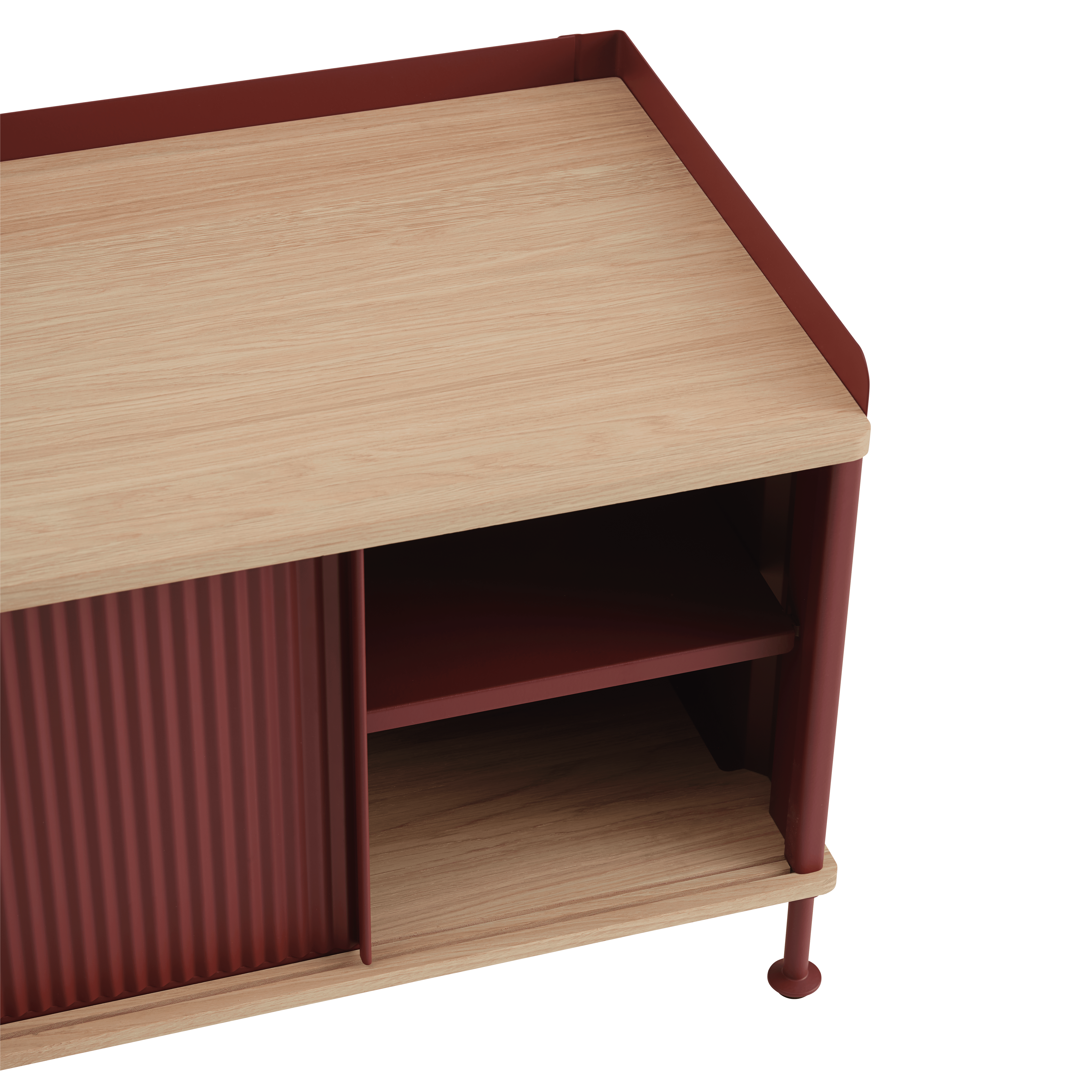 TV-Schrank ENFOLD bordeauxrot mit Eichenplatte