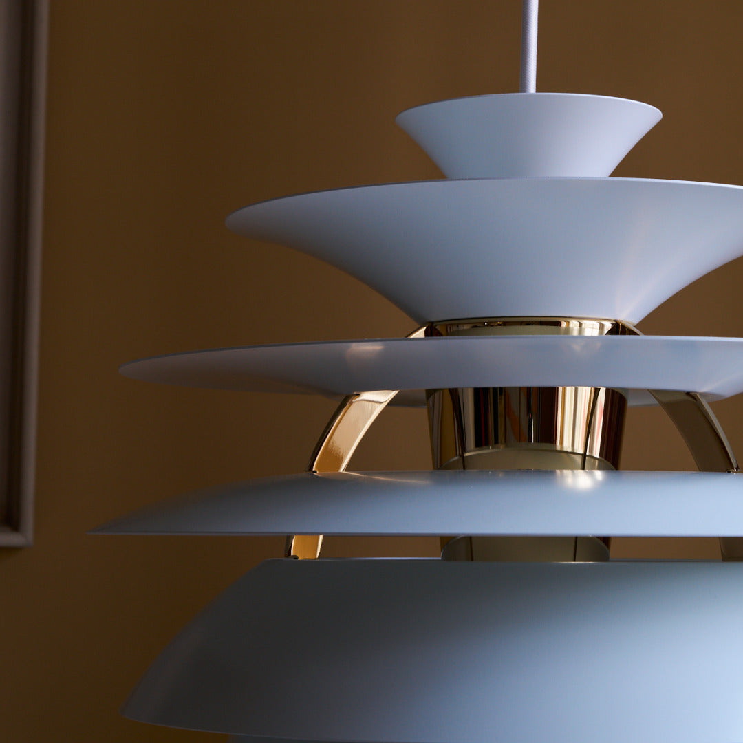 PH SNOWBALL pendant lamp dirty blue with brass finish