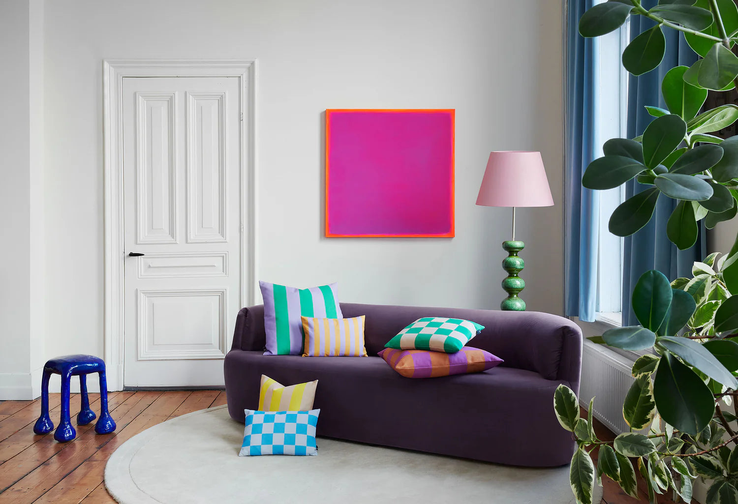 Kissen STRIPES AND CHECKS sandfarben mit grün