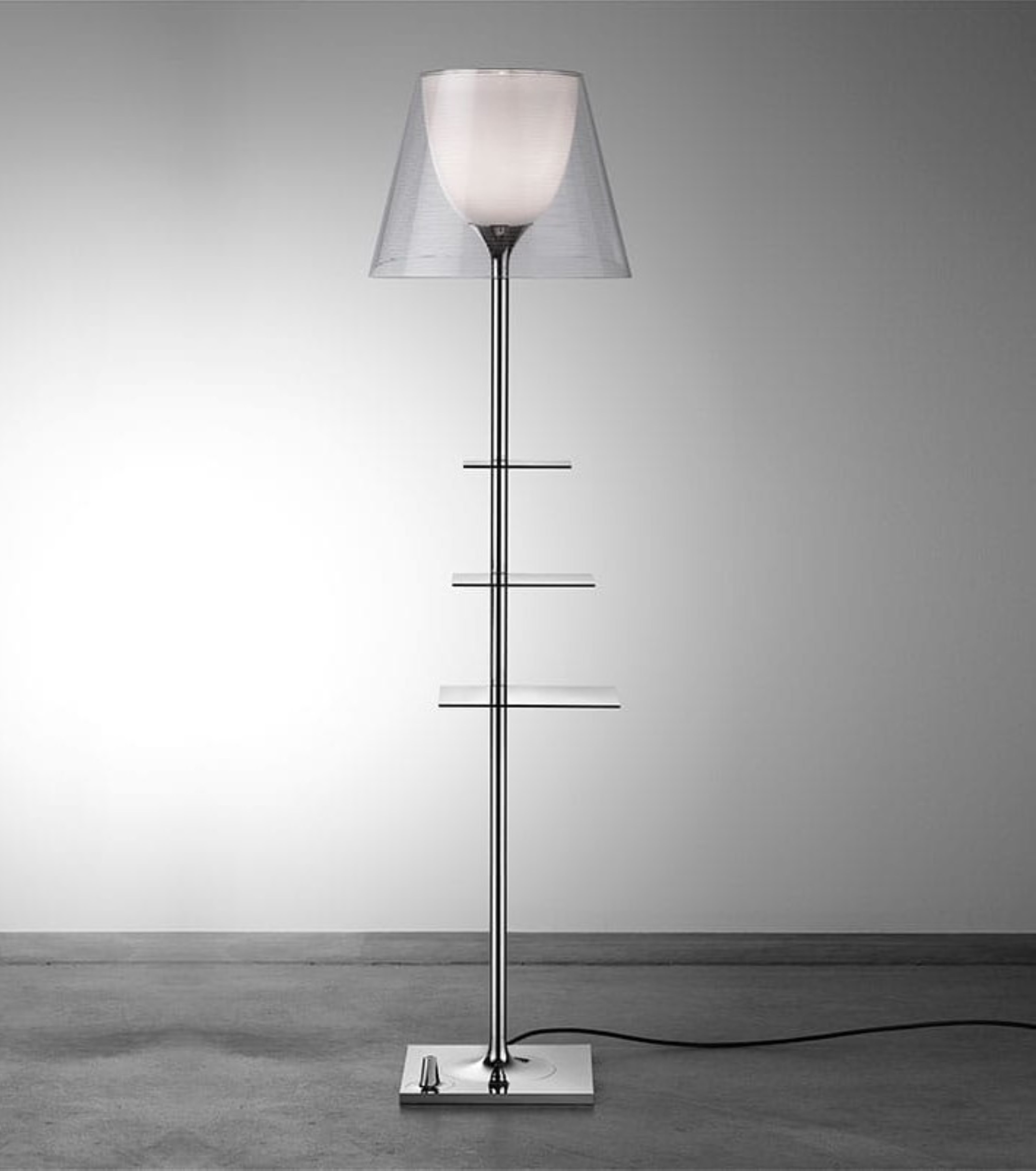 Floor lamp BIBLIOTHEQUE NATIONALE silver with transparent shade