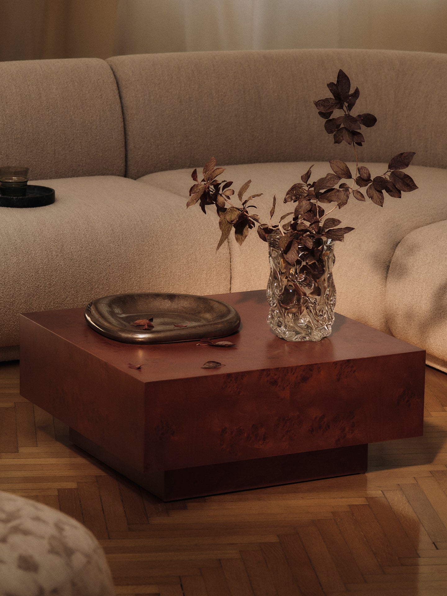 Couchtisch mit Schublade BURL braun Furnier aus Pappelholz