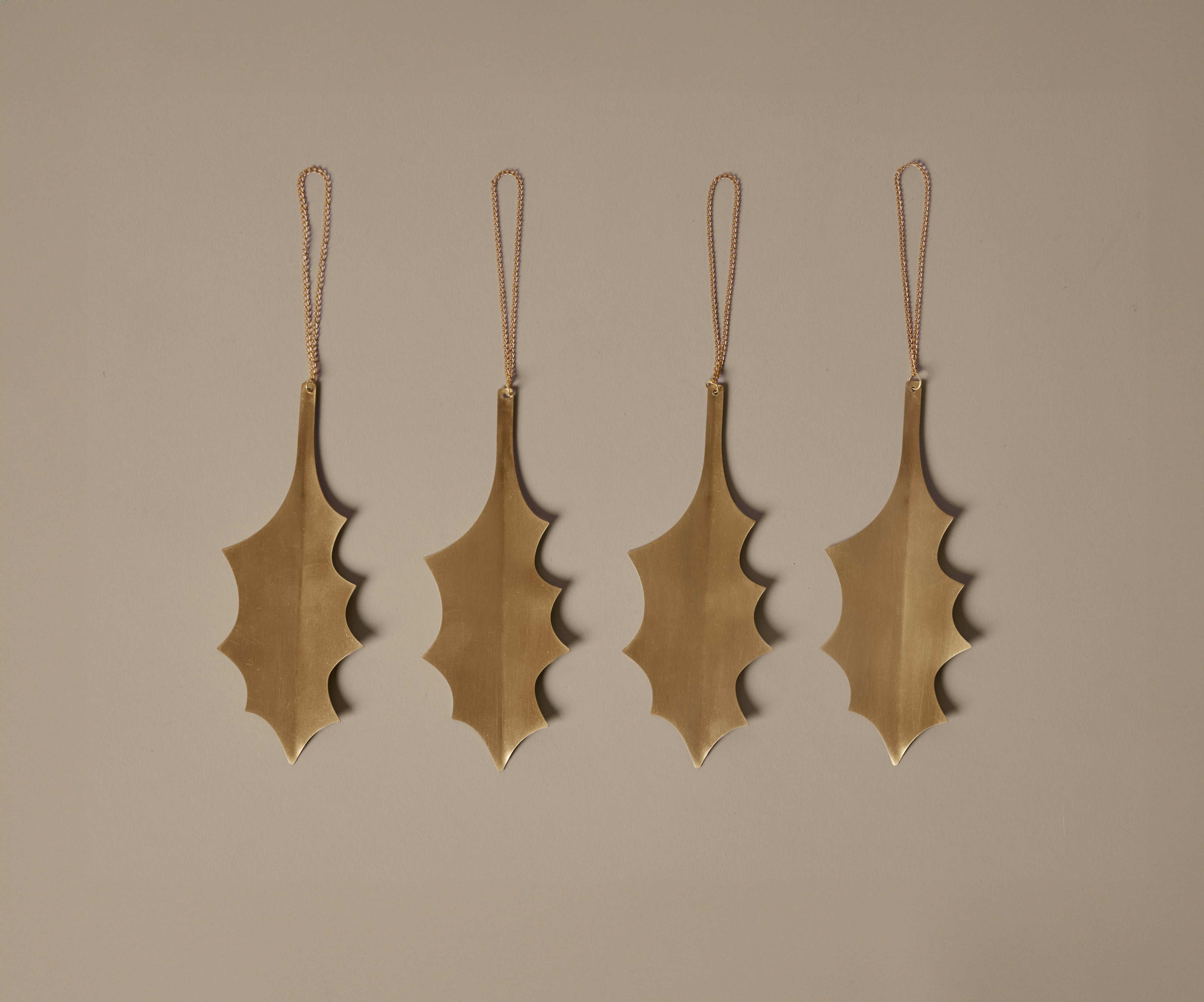 HOLLY LEAF brass Christmas tree decoration set