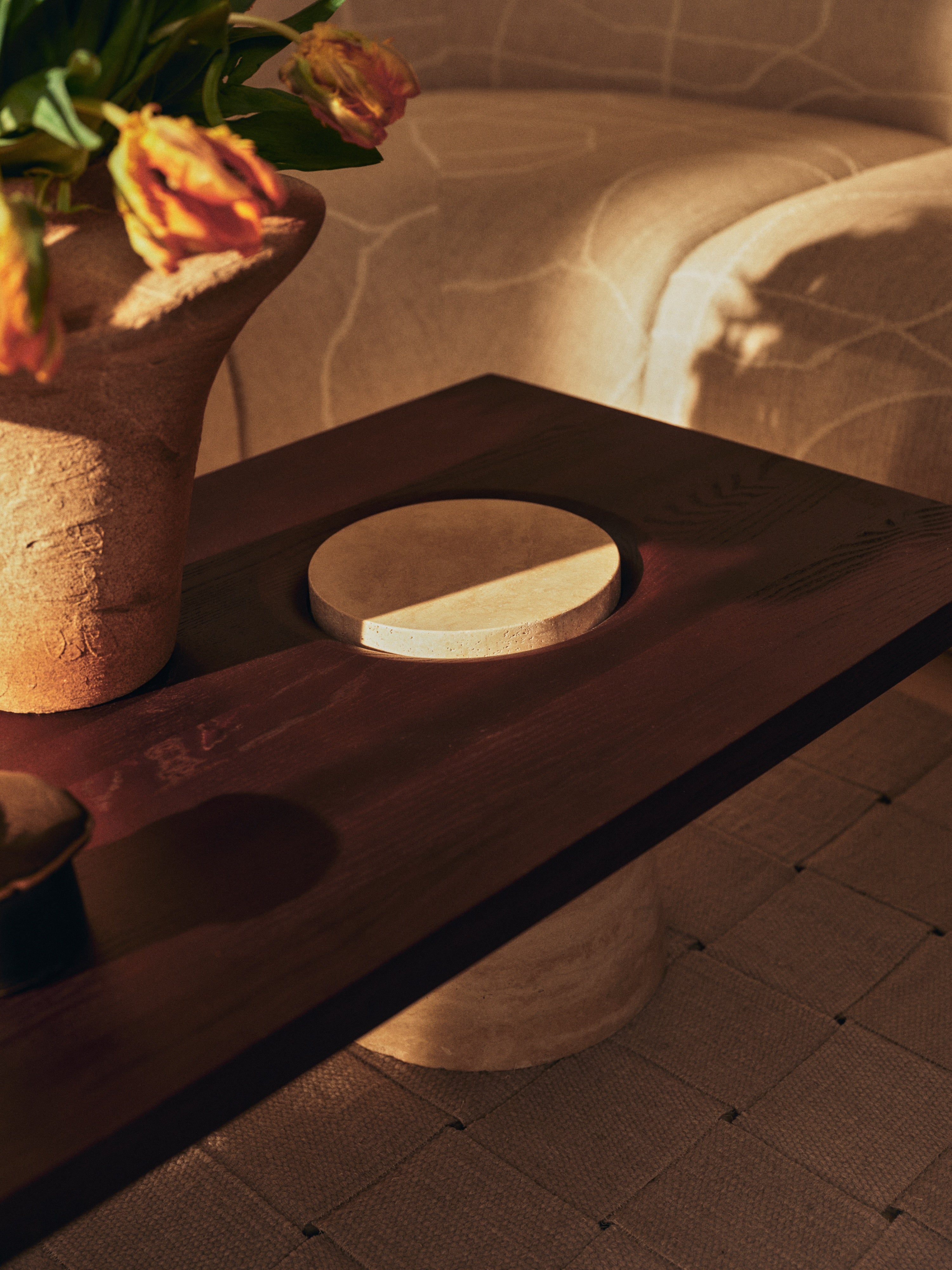 GROVA Coffee Table with Ash Top and Travertine