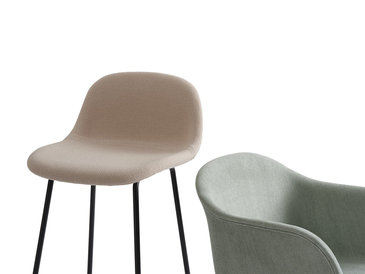 Personalized FIBER Bar Stool with Upholstered Seat and Steel Base