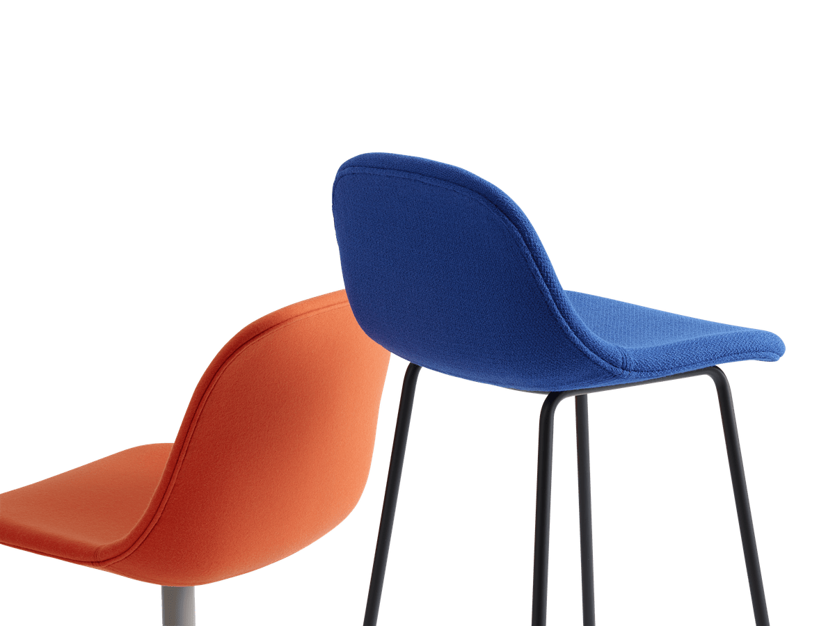 Personalized FIBER Bar Stool with Upholstered Seat and Steel Base