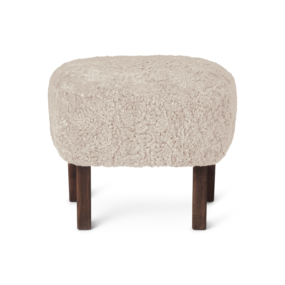 INGEBORG footstool with sheepskin and dark oak base [Julia]