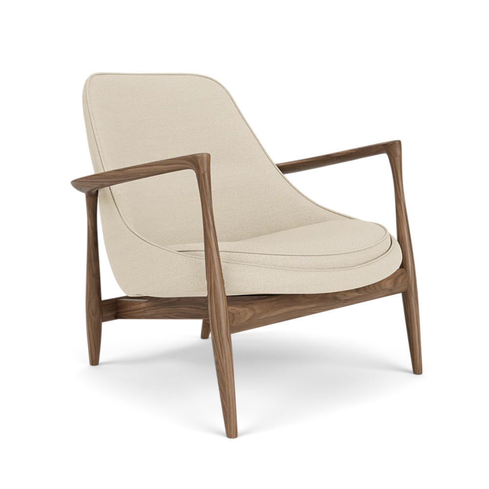 Sessel ELIZABETH beige mit Nussbaumfuß