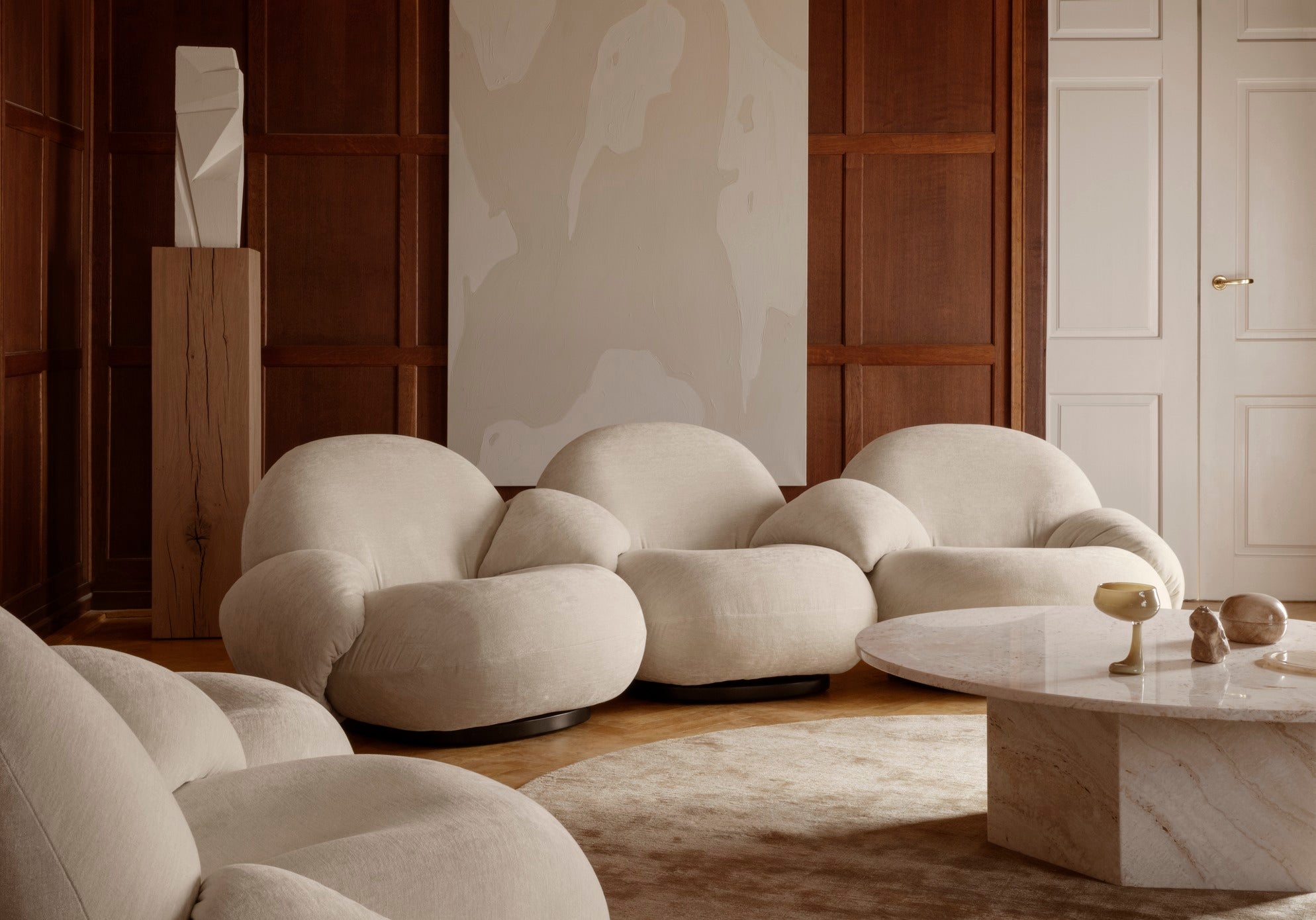 Sofa für 3 Personen PACHA mit gepolstertem Bezug und goldenem Gestell