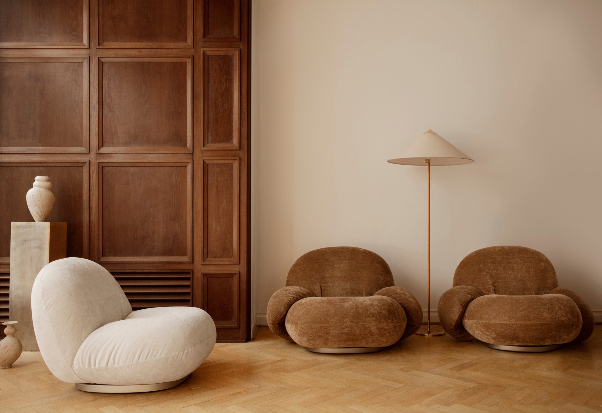Floor lamp 9602 brass with bamboo shade