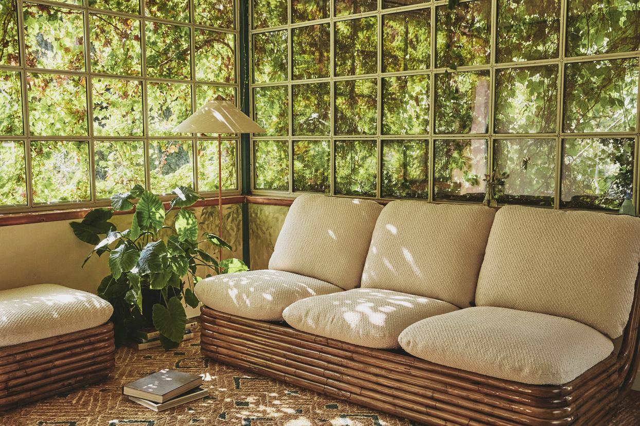 Sofa BOHEMIAN 72 gepolstert mit Rattanbasis