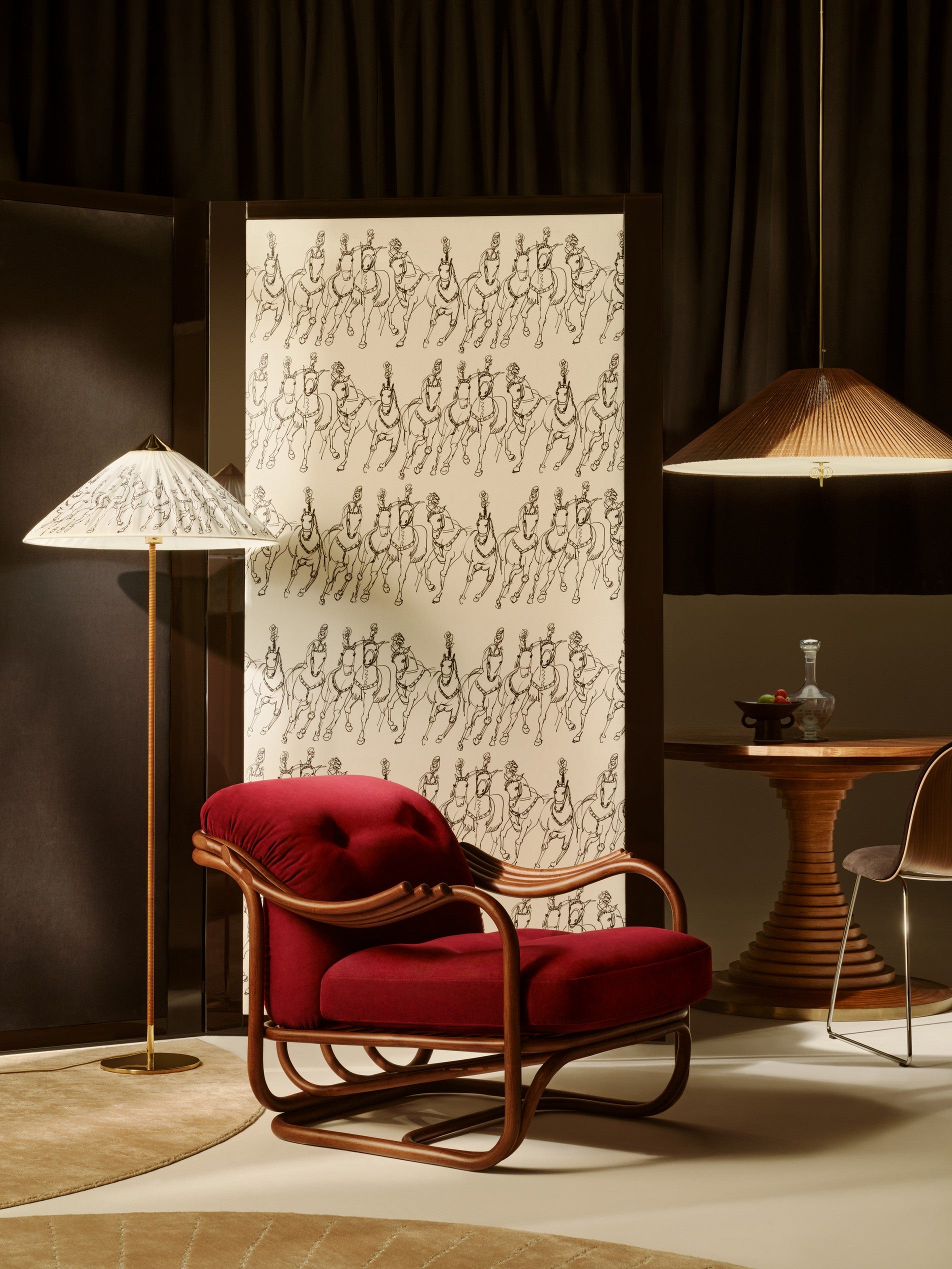 Floor lamp 9602 brass with bamboo shade