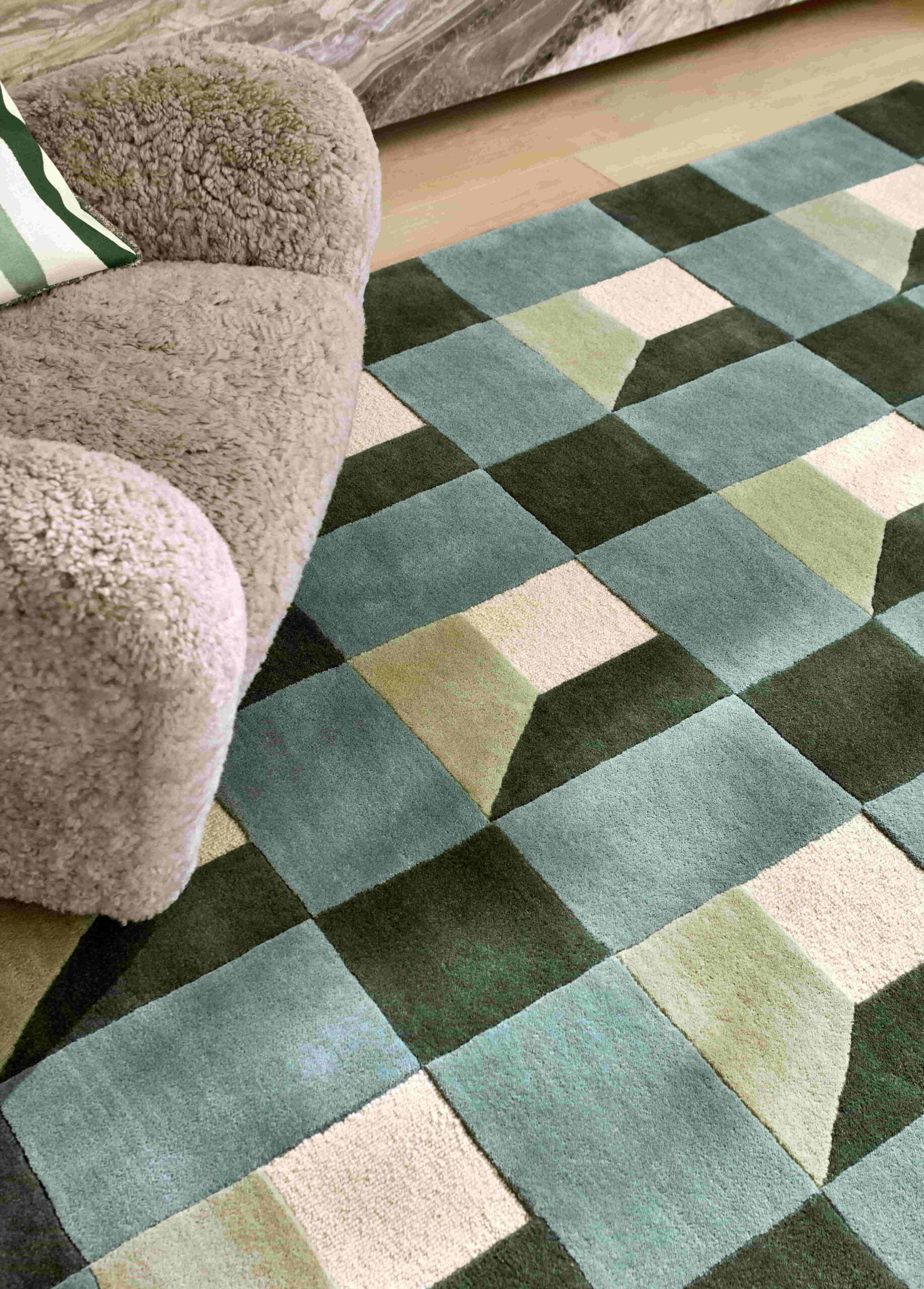 BLOCKS FERN grün-beiger Teppich