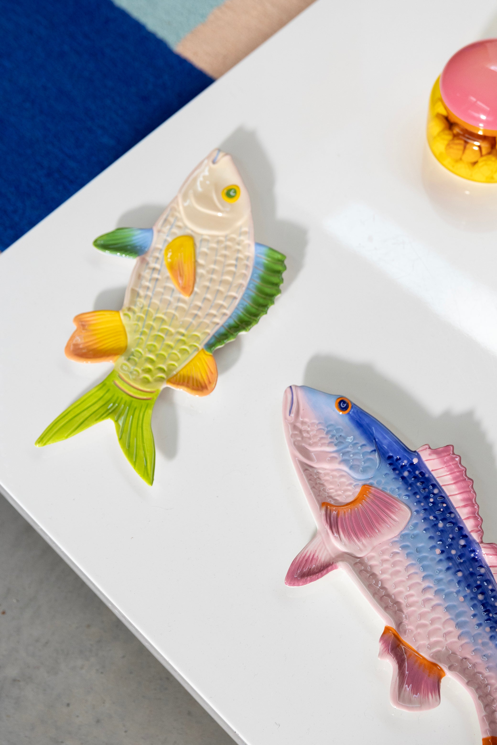 Pink Fish Perch Plate with Blue