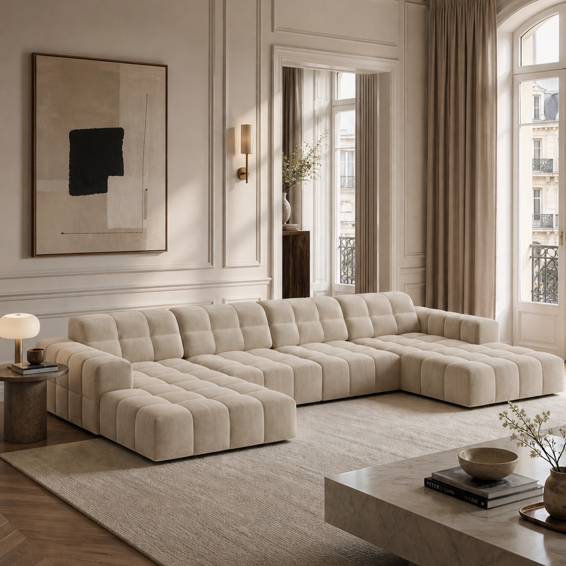 Samt-Ecksofa mit Panorama-Design rechts JENNIFER gelb