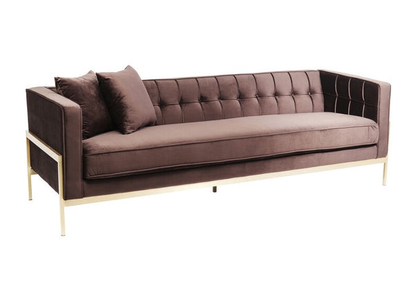 3-Personen-Schokoladenbraun-Loft-Sofa mit einer goldenen Basis