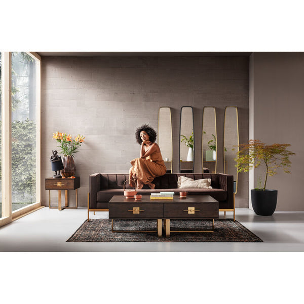 3-Personen-Schokoladenbraun-Loft-Sofa mit einer goldenen Basis