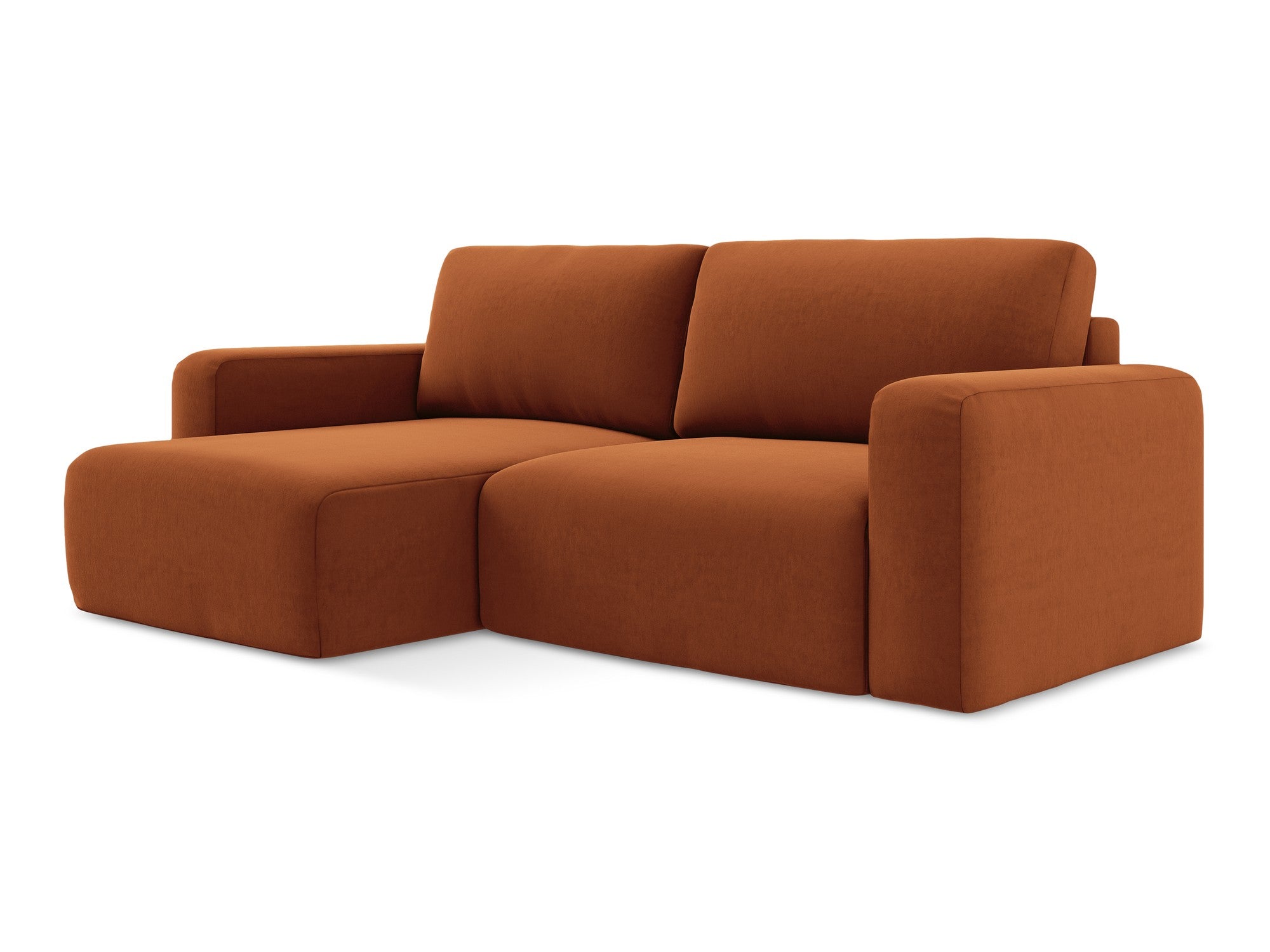 Samt-Ecksofa links mit Schlaffunktion KONA Terrakotta