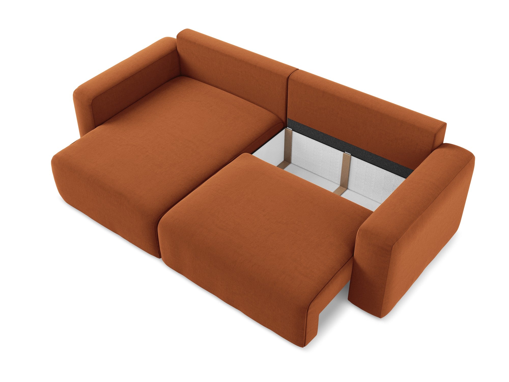 Samt-Ecksofa links mit Schlaffunktion KONA Terrakotta