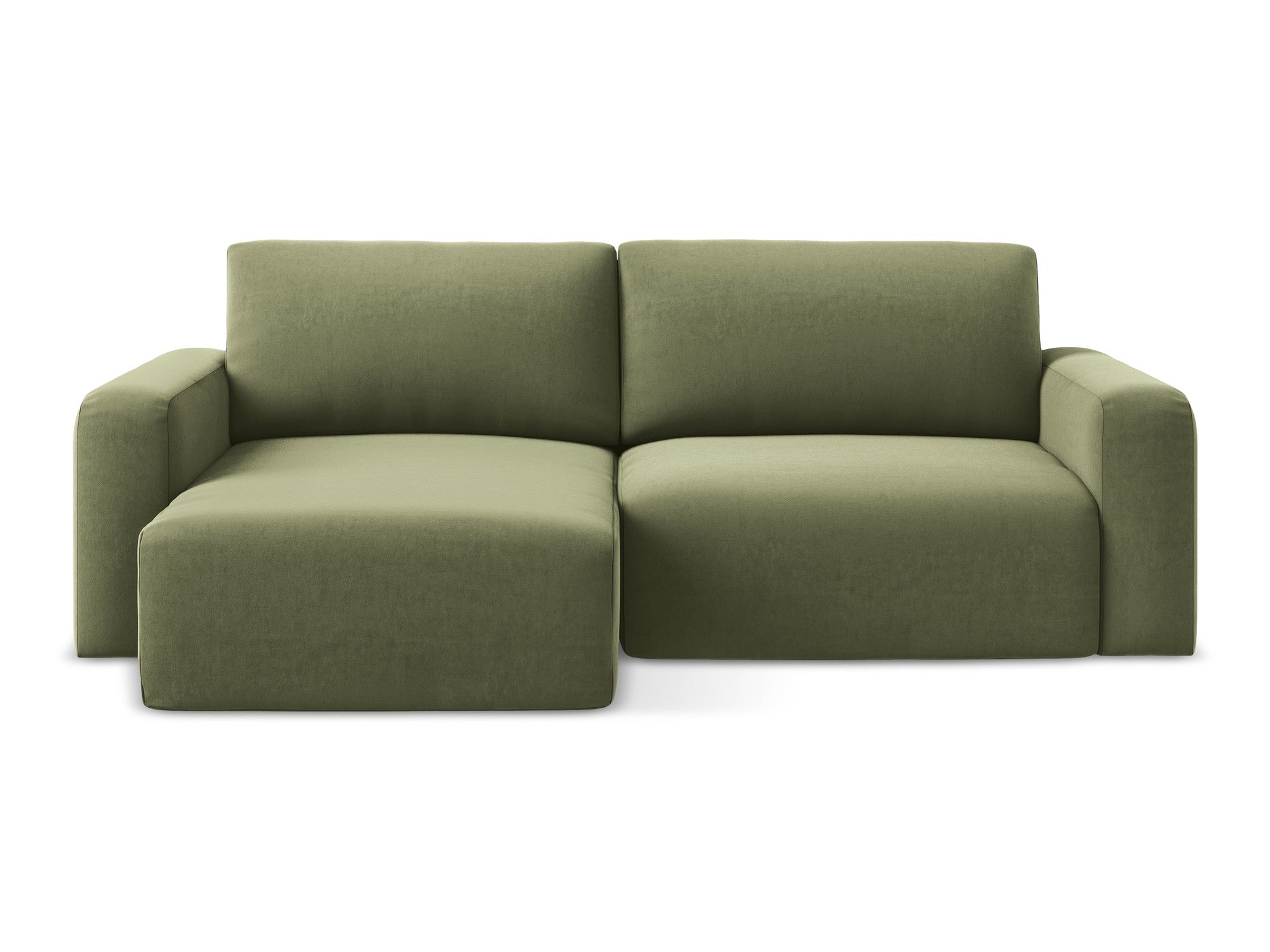 Left-facing velvet corner sofa bed KONA in olive green
