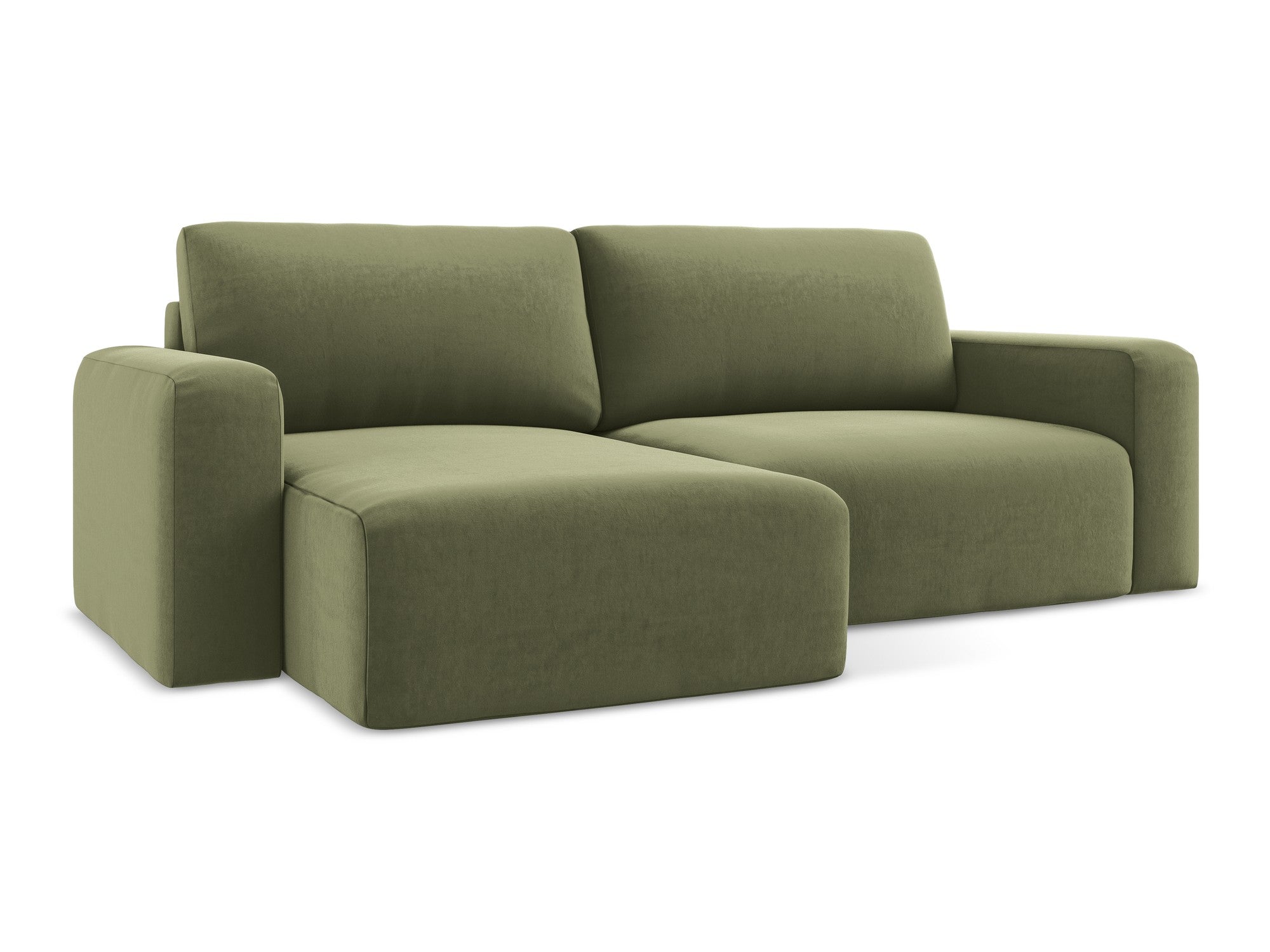 Left-facing velvet corner sofa bed KONA in olive green