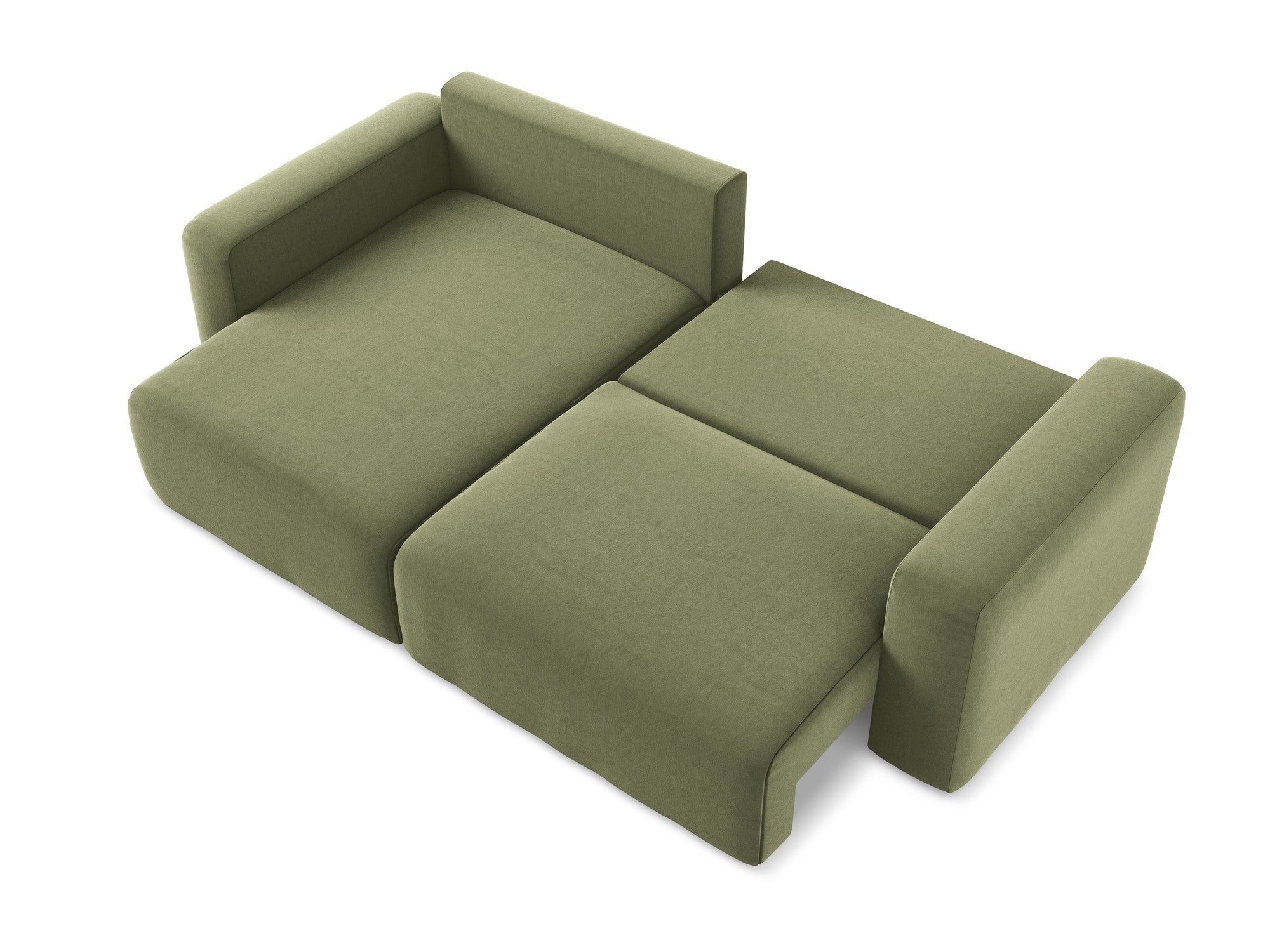 Left-facing velvet corner sofa bed KONA in olive green