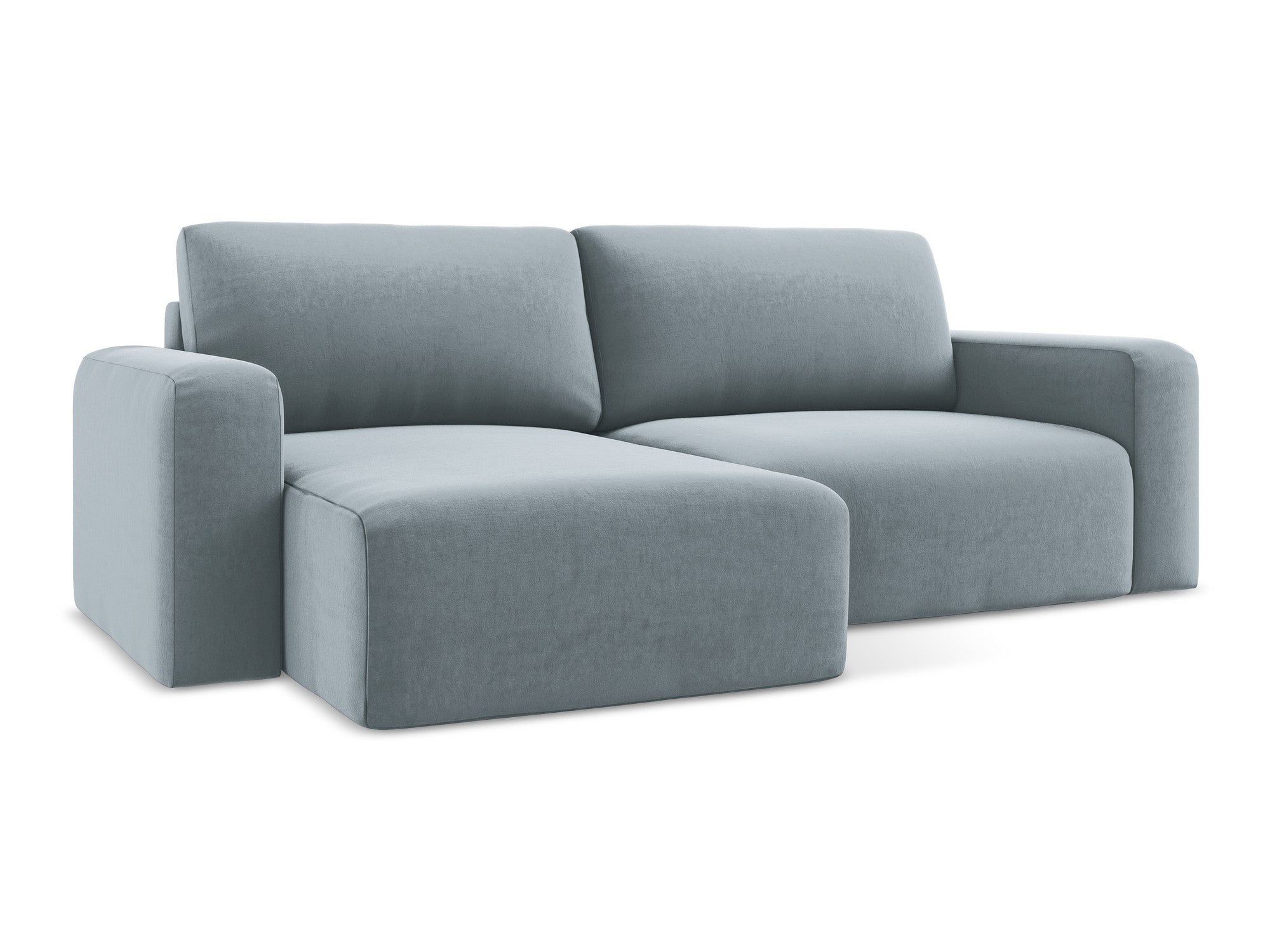 Samt-Ecksofa links mit Schlaffunktion KONA hellblau