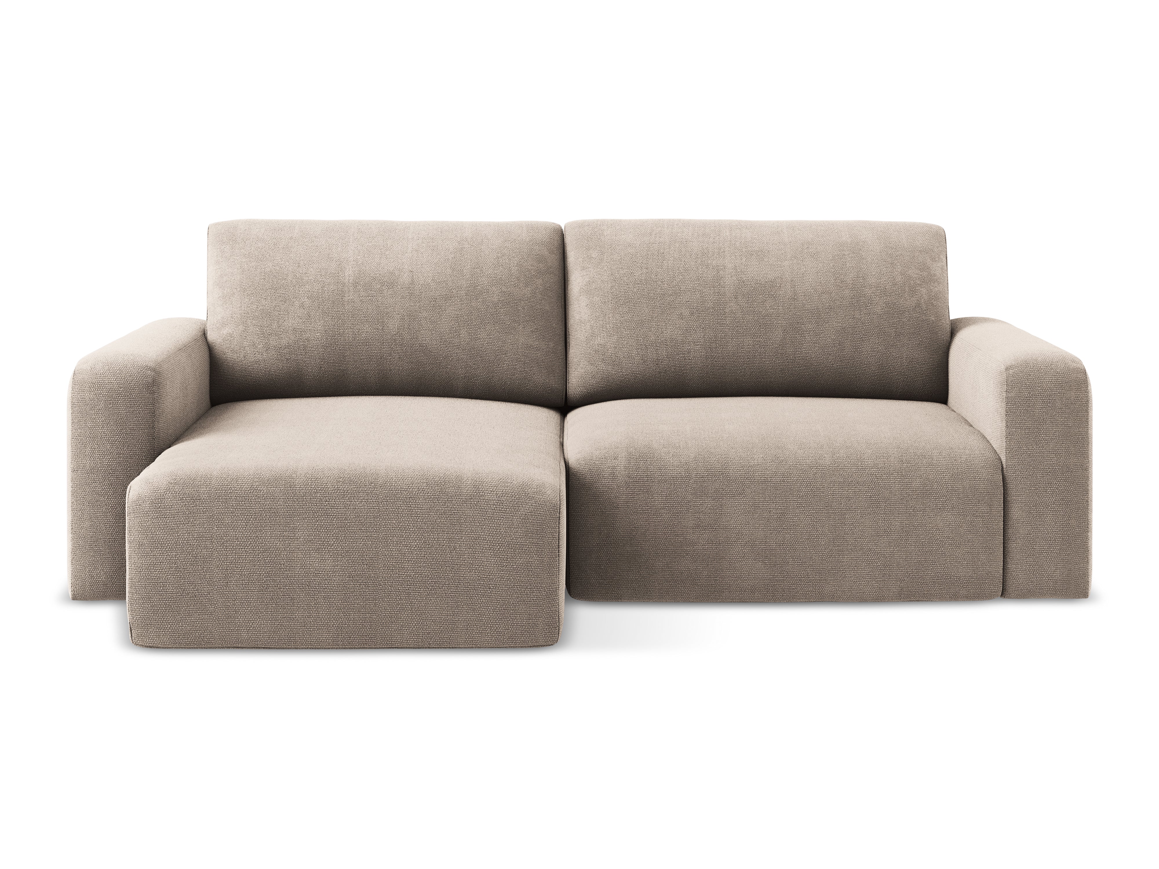 Linksseitige Schlafcouch KONA in dunkelbeigem Chenille