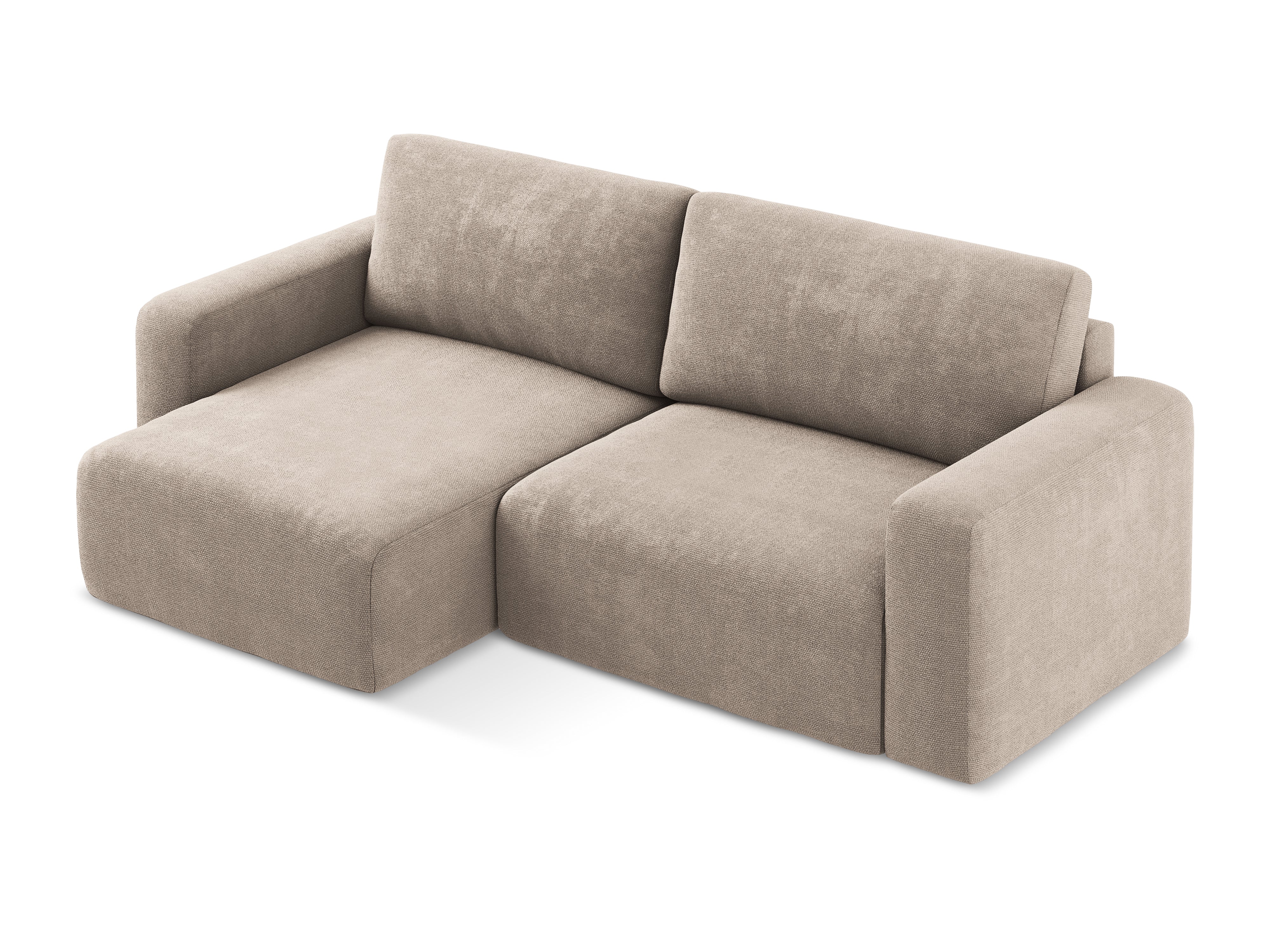 Linksseitige Schlafcouch KONA in dunkelbeigem Chenille