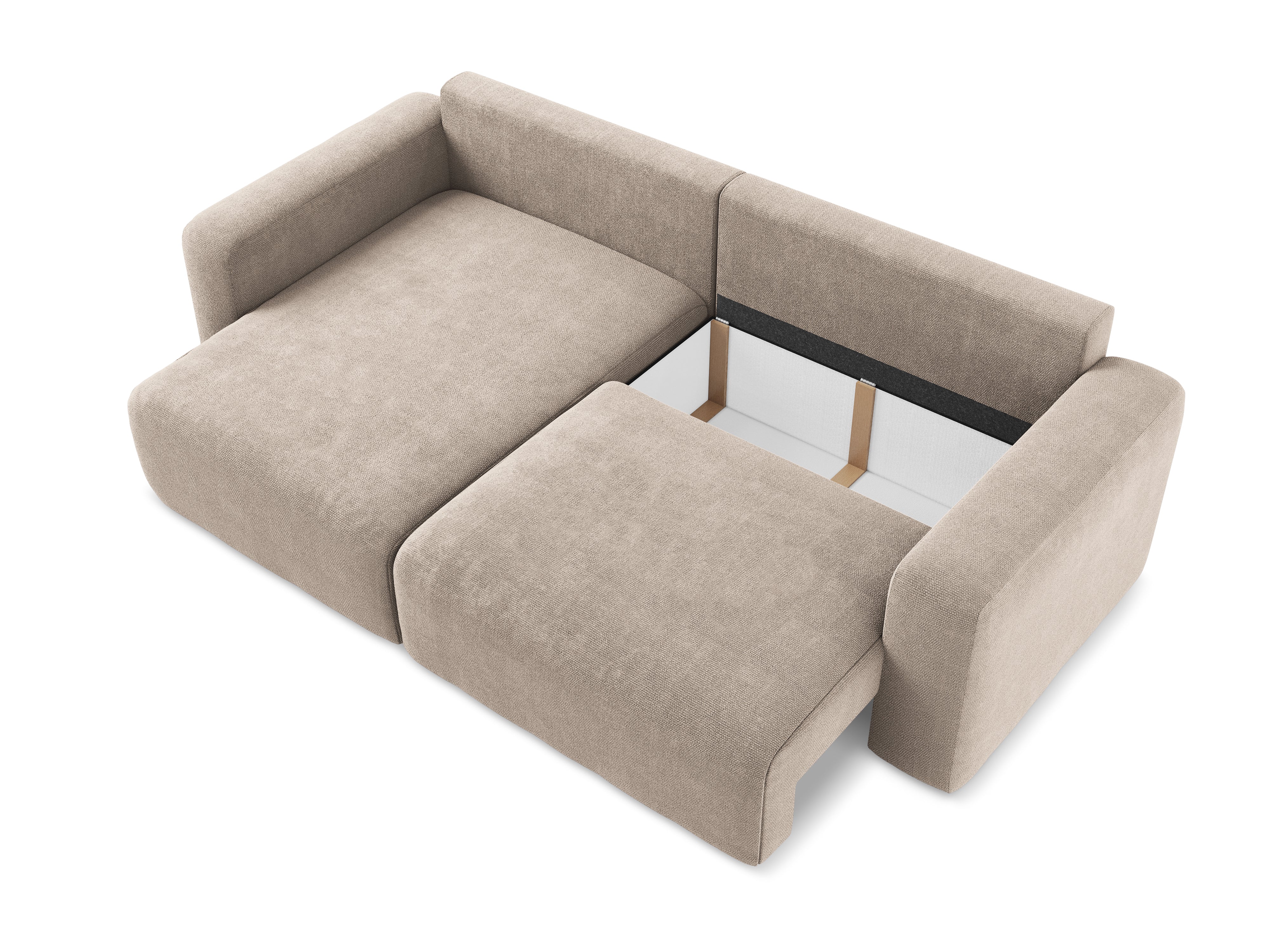 Linksseitige Schlafcouch KONA in dunkelbeigem Chenille