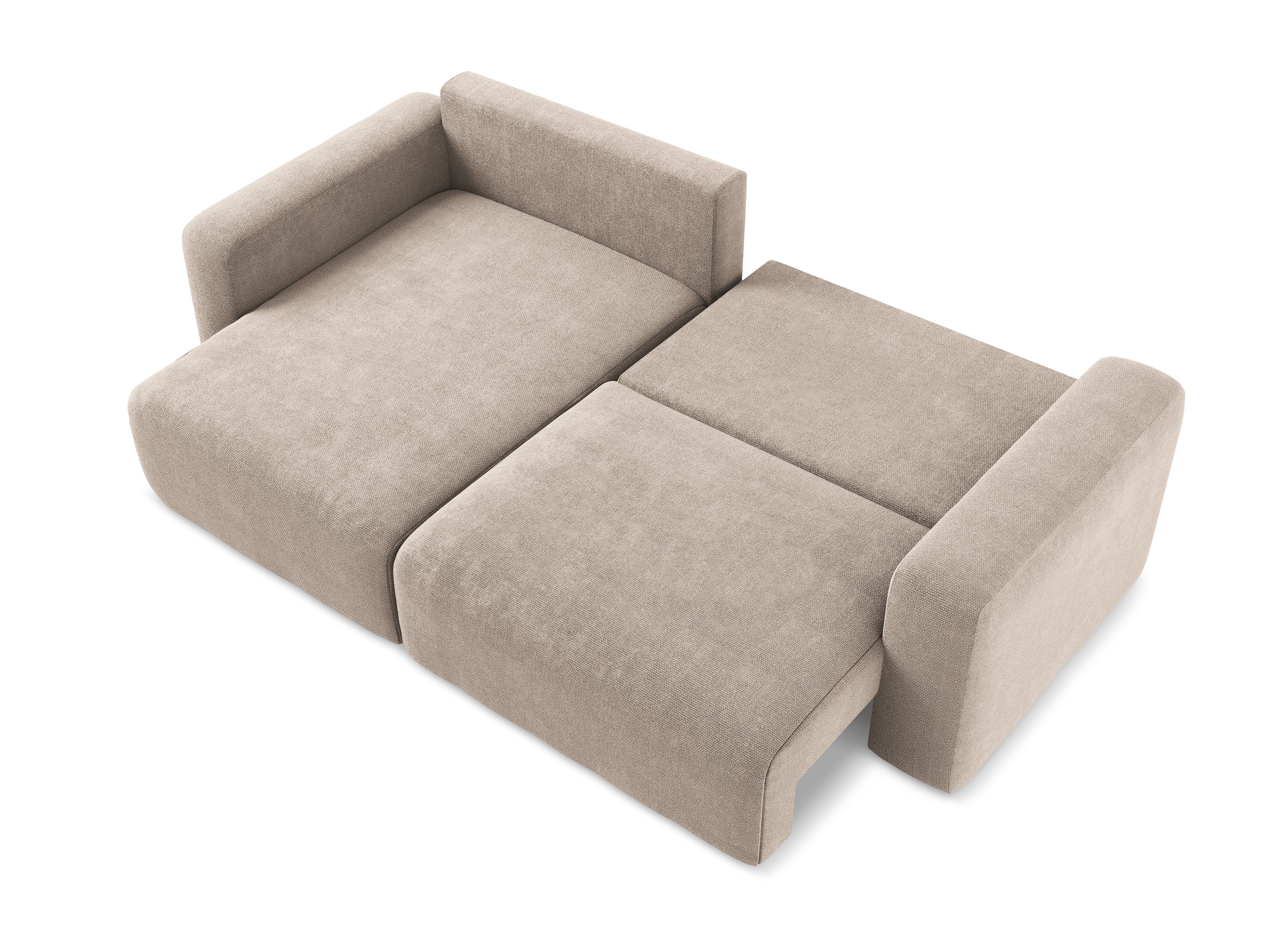 Linksseitige Schlafcouch KONA in dunkelbeigem Chenille
