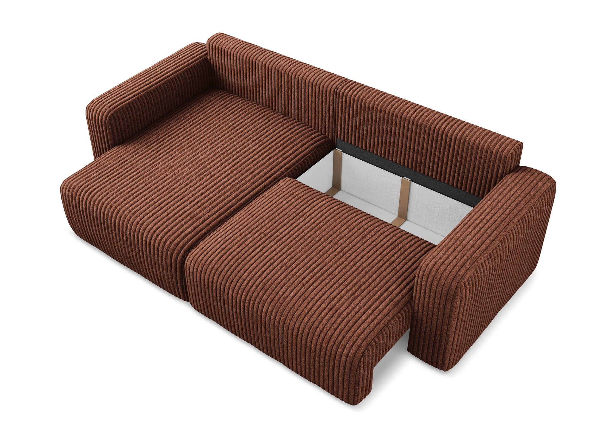 Left-sided corner sofa bed KONA terracotta corduroy