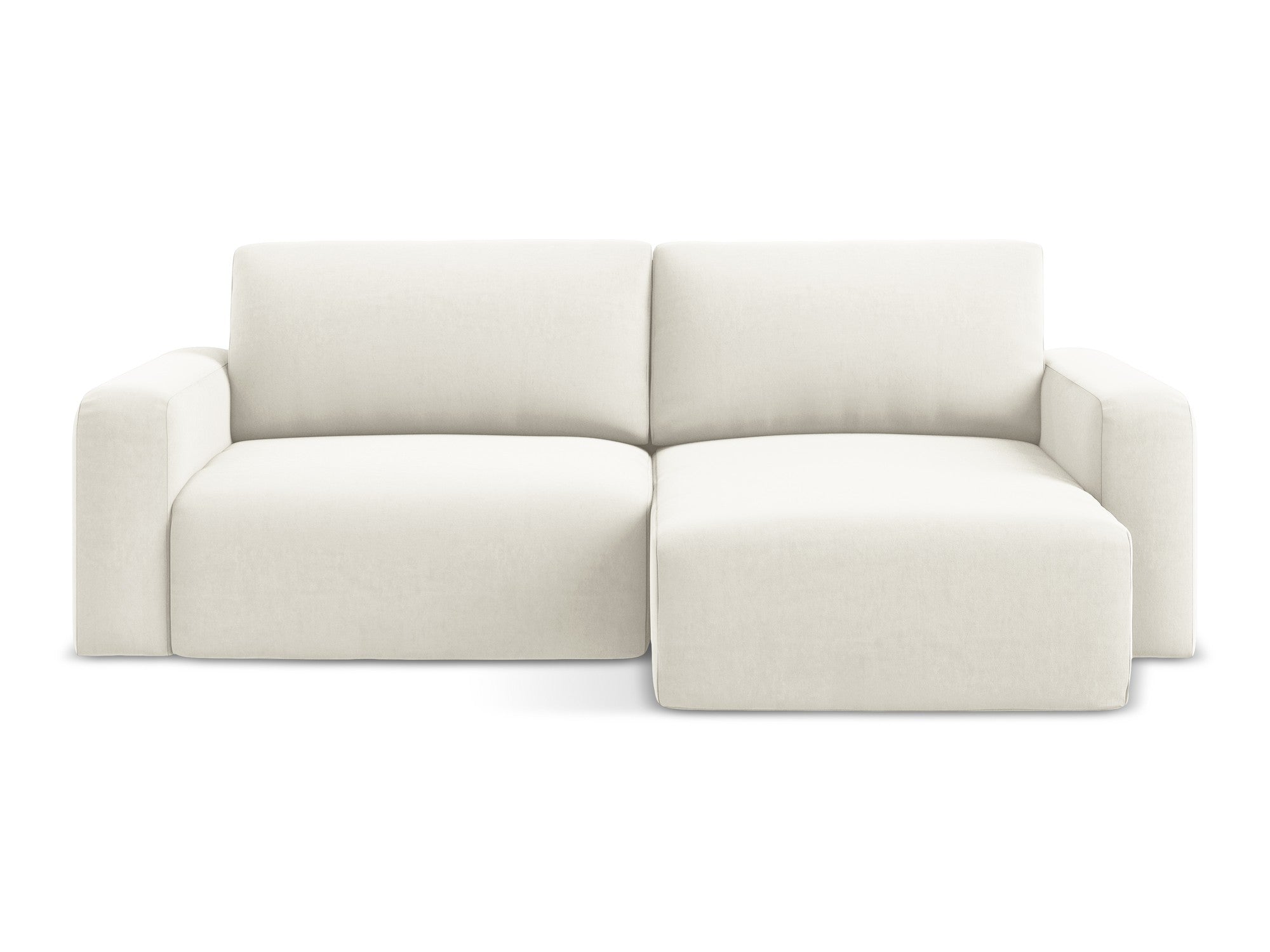 Samt-Ecksofa rechts mit Schlaffunktion KONA hellbeige