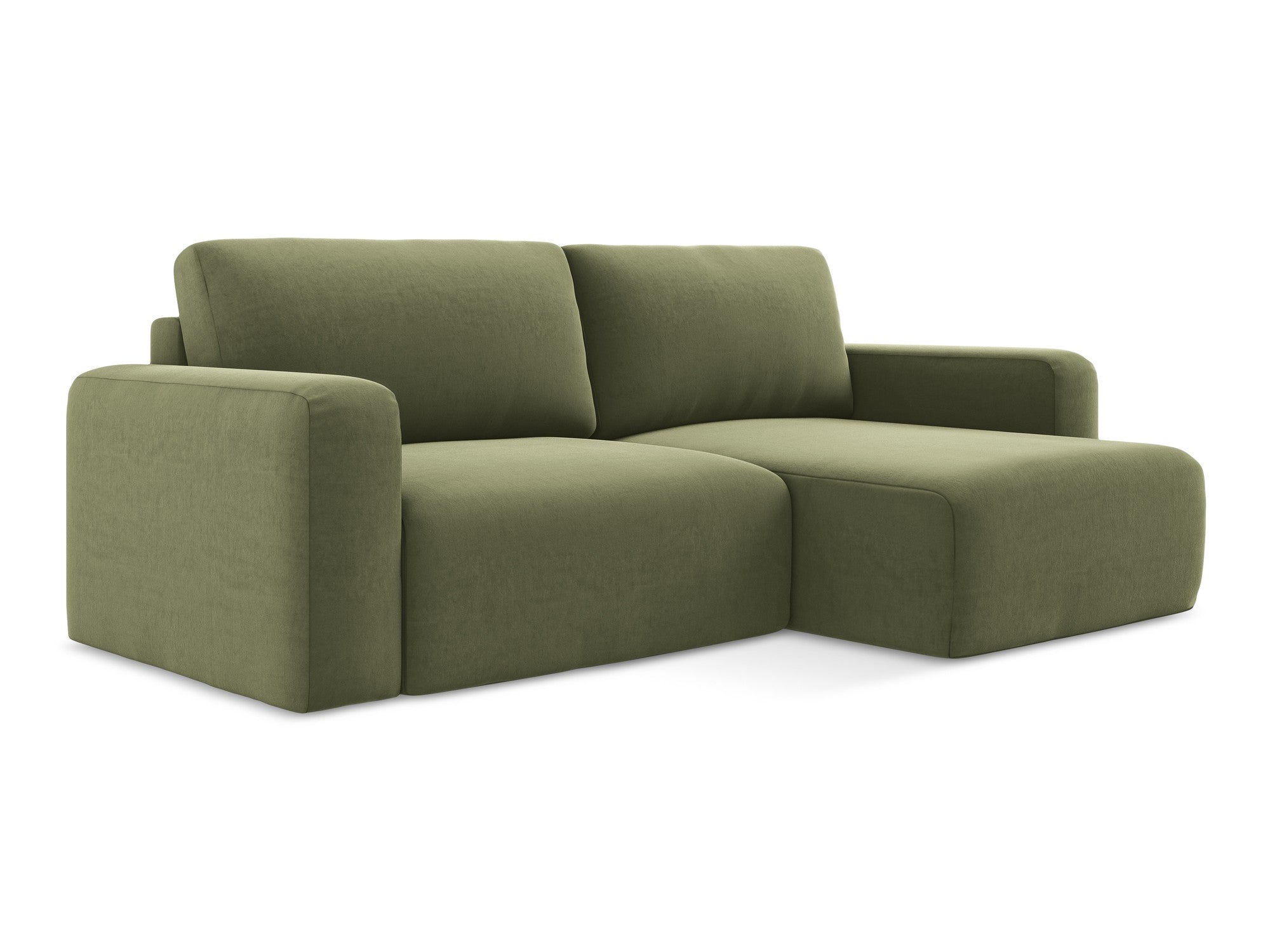 Olive Green Velvet Right-Hand Corner Sofa with Sleeping Function KONA