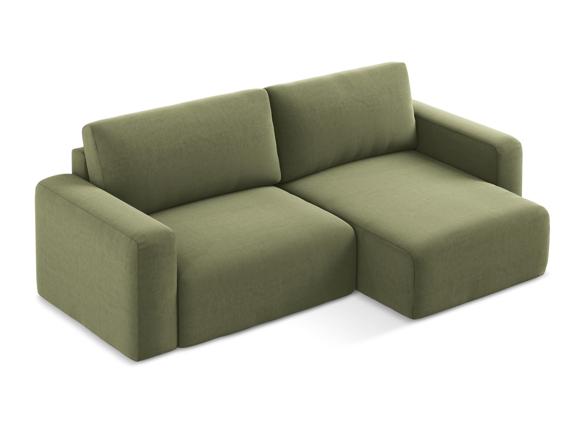 Olive Green Velvet Right-Hand Corner Sofa with Sleeping Function KONA