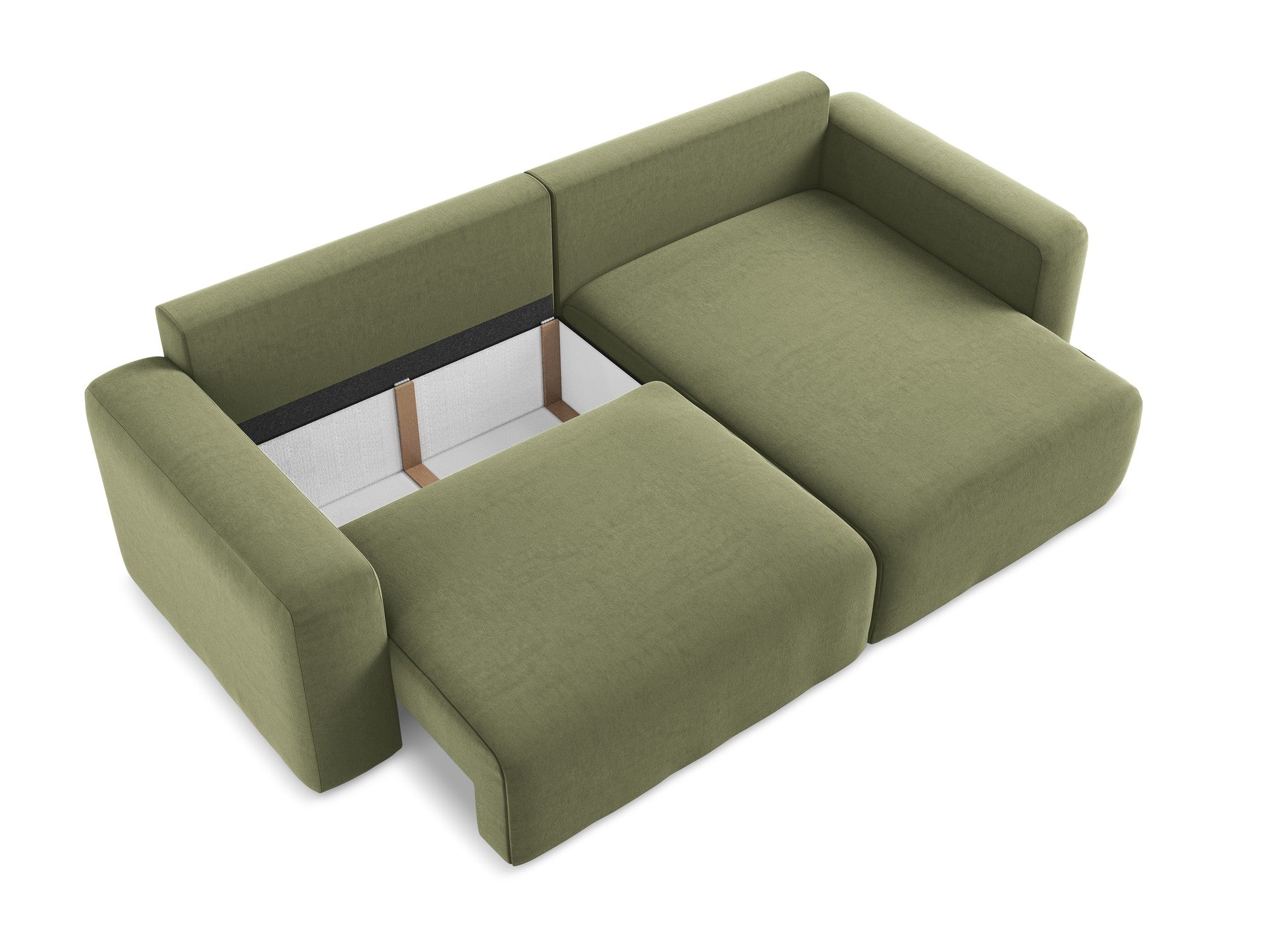 Olive Green Velvet Right-Hand Corner Sofa with Sleeping Function KONA