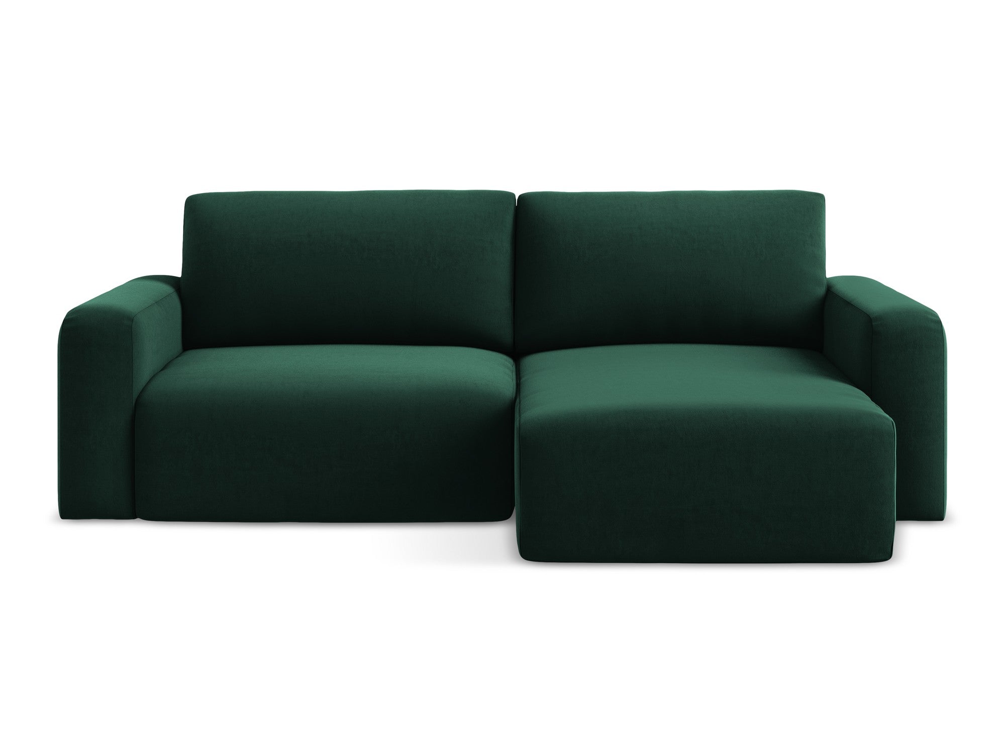 Right-facing velvet corner sofa bed KONA in bottle green