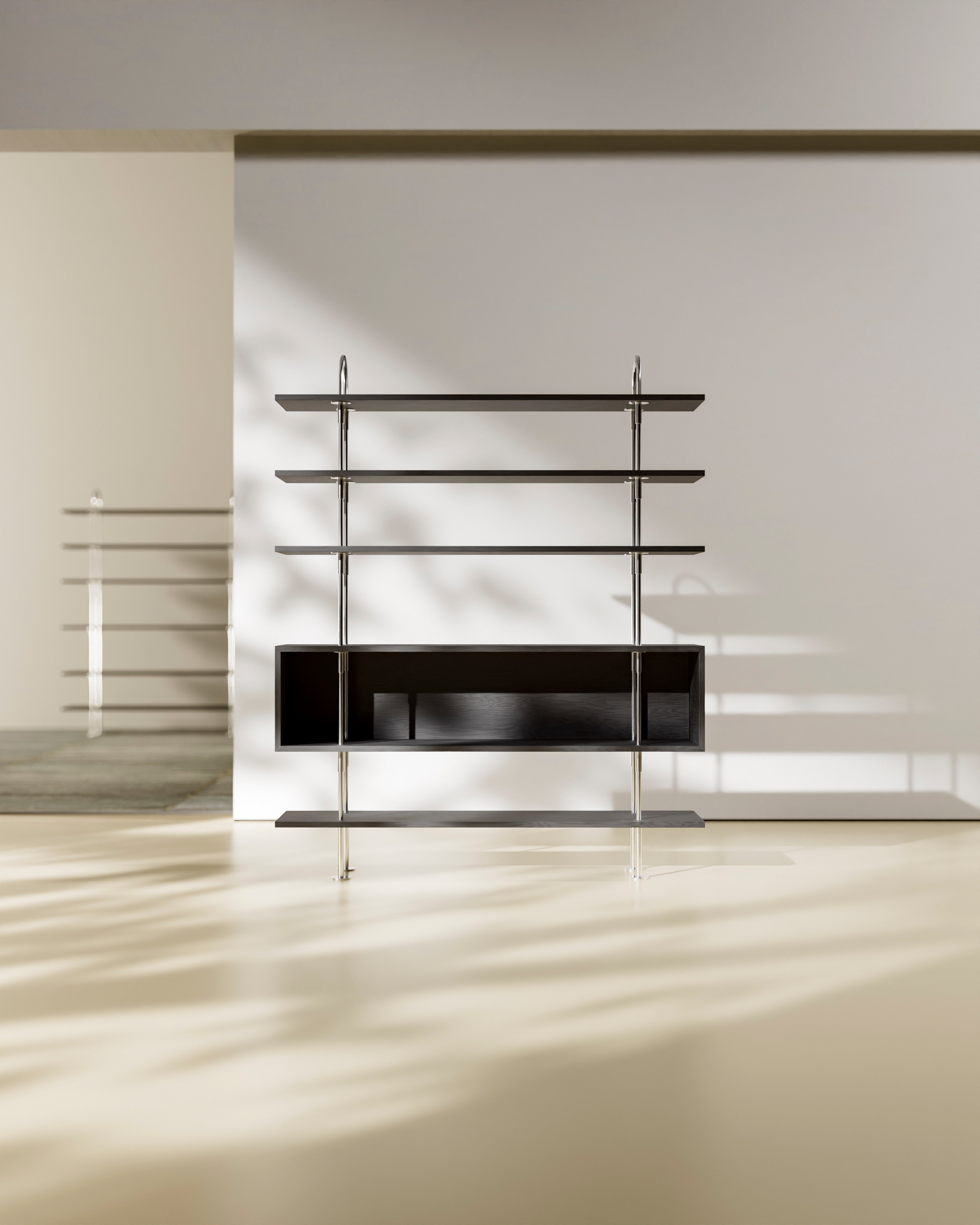 KEEN BOX Shelf dark ash wood with black brass frame