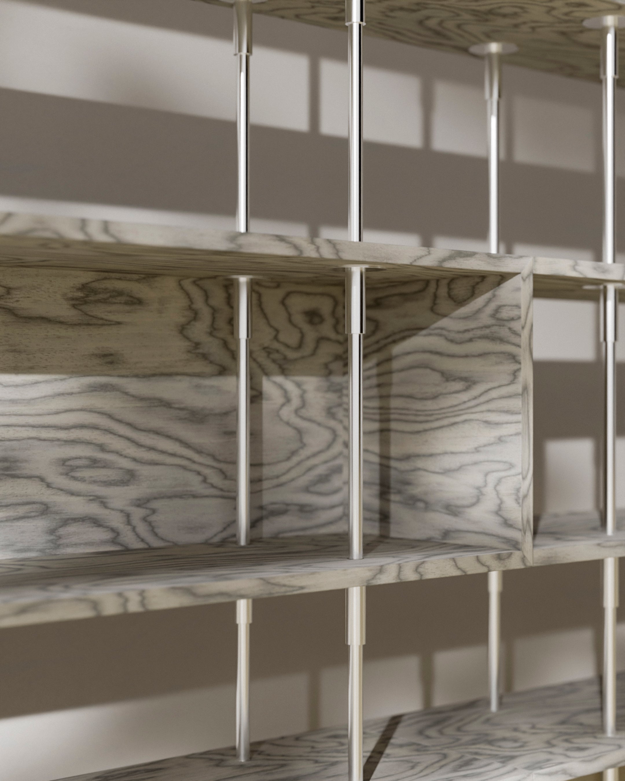 Regal KEEN BOX graues Holz mit satinierter Stahlrahmen