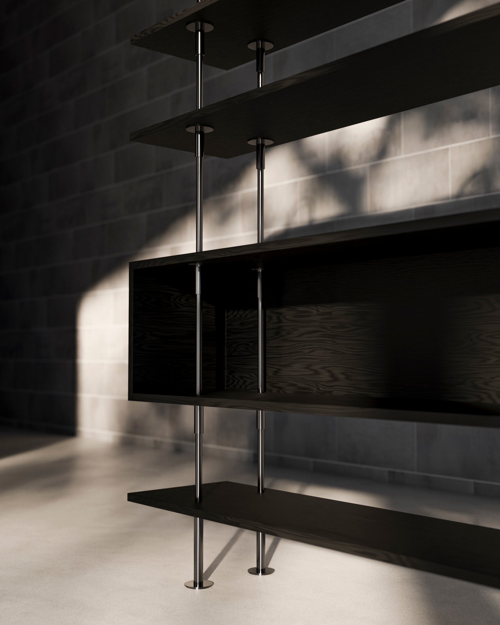 KEEN BOX Shelf dark ash wood with black brass frame