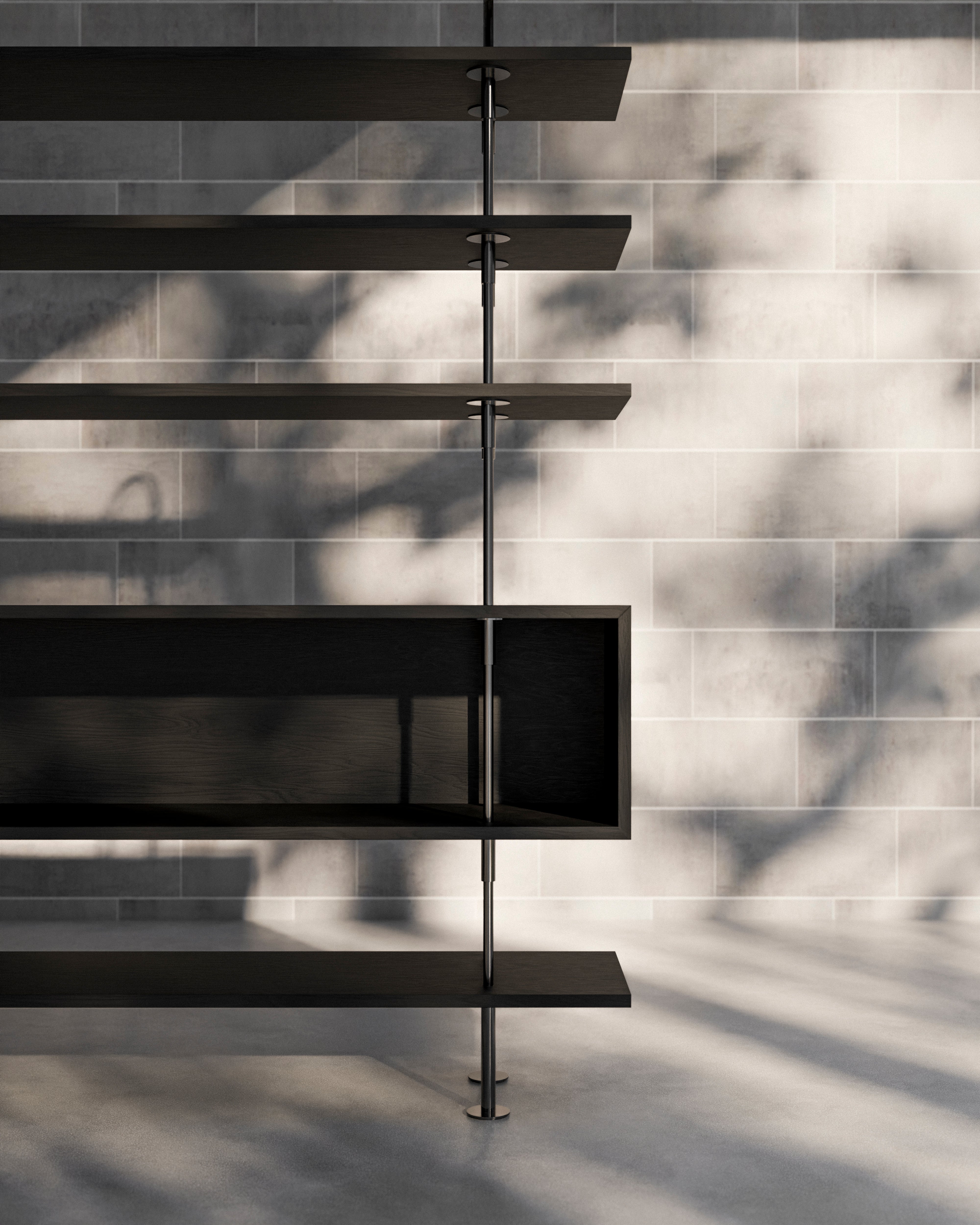 KEEN BOX Shelf dark ash wood with black brass frame