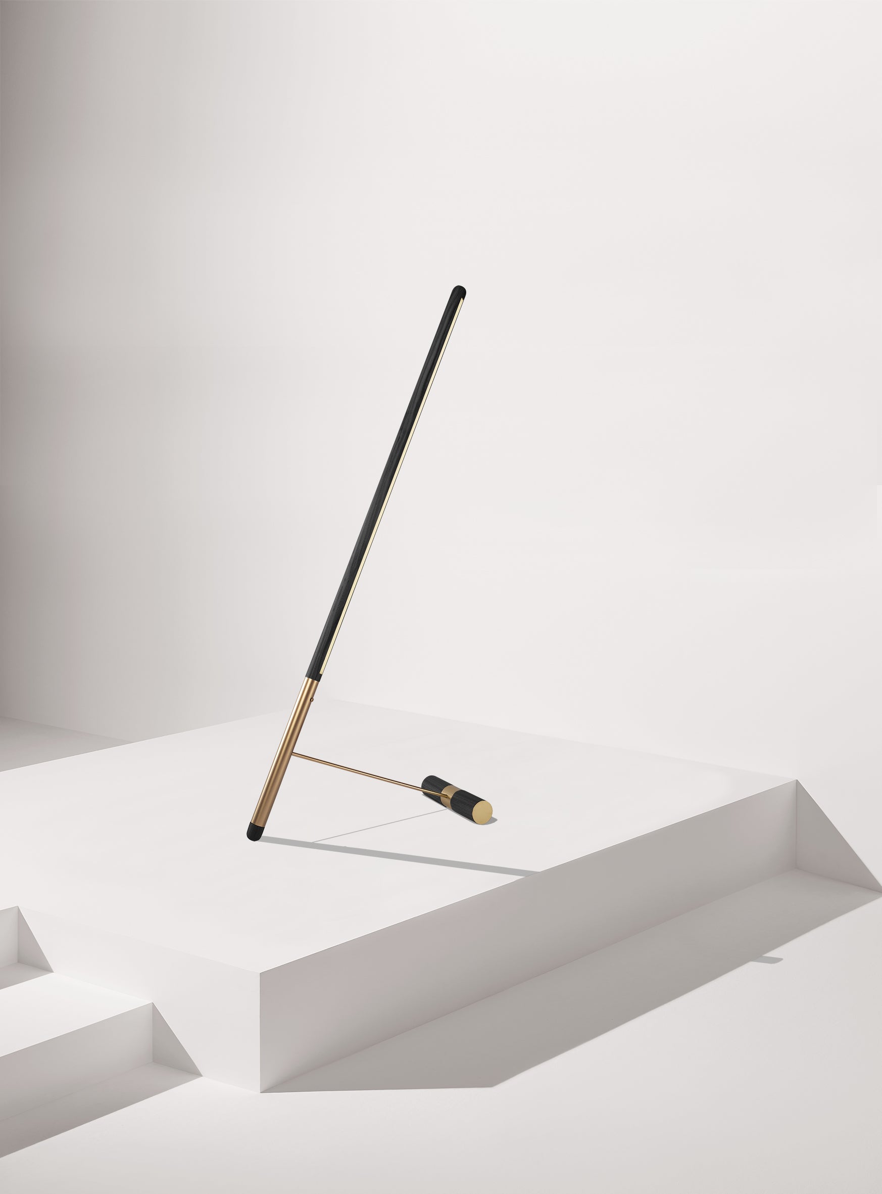 LINEA D Floor Lamp in Black Ash Wood with Brass Finish