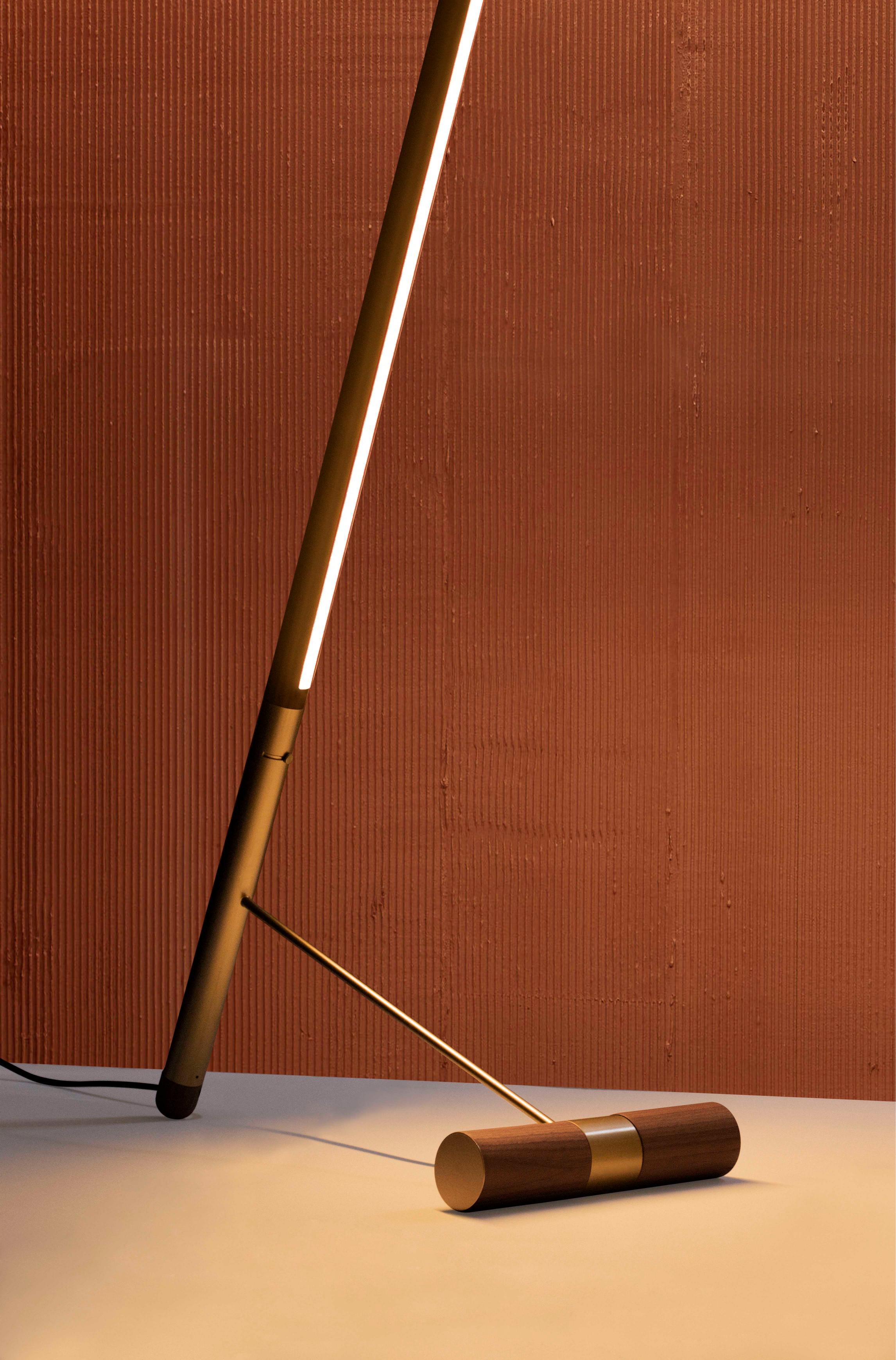 LINEA D Floor Lamp Walnut Wood with Brass Finish
