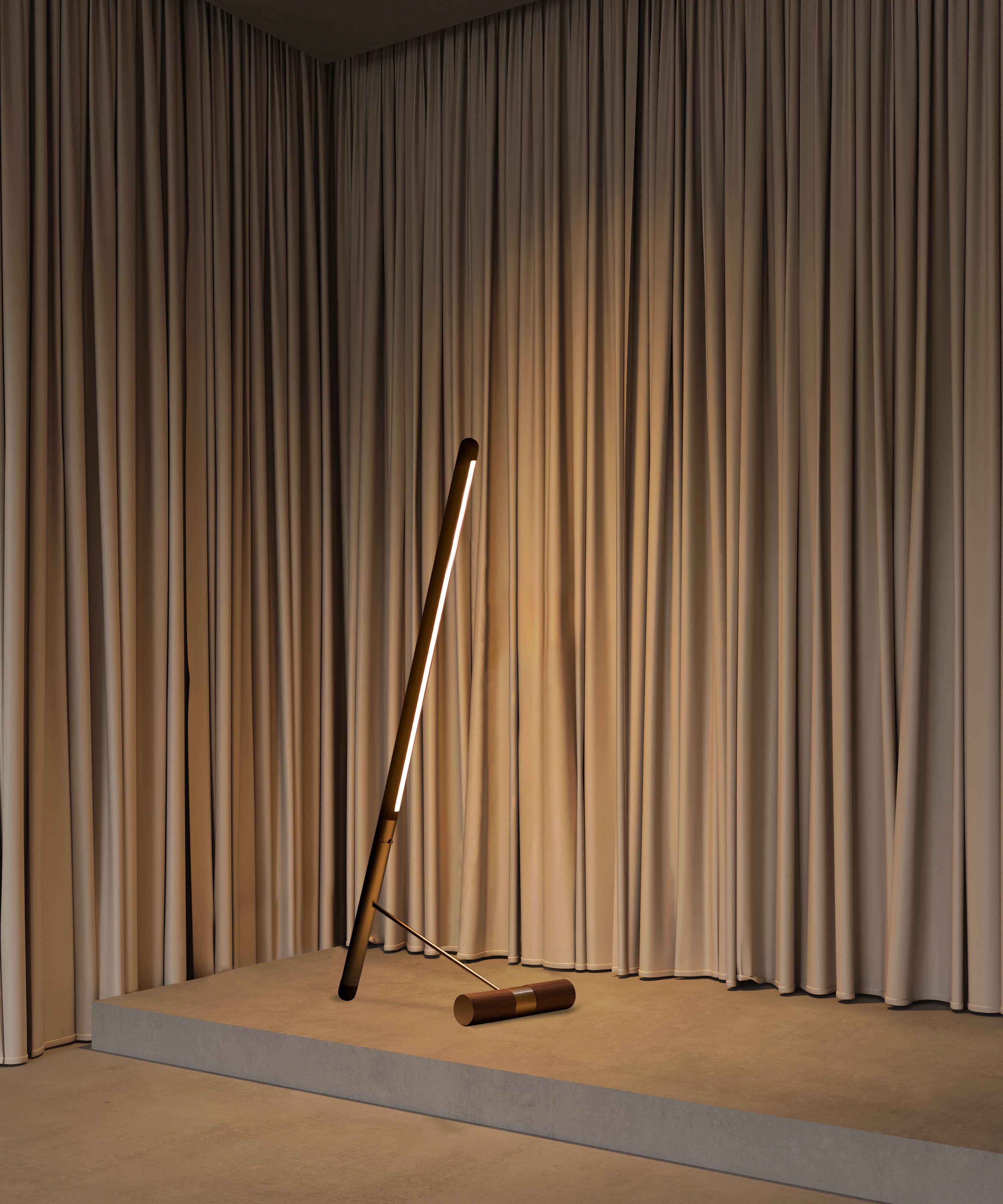 LINEA D Floor Lamp Walnut Wood with Brass Finish