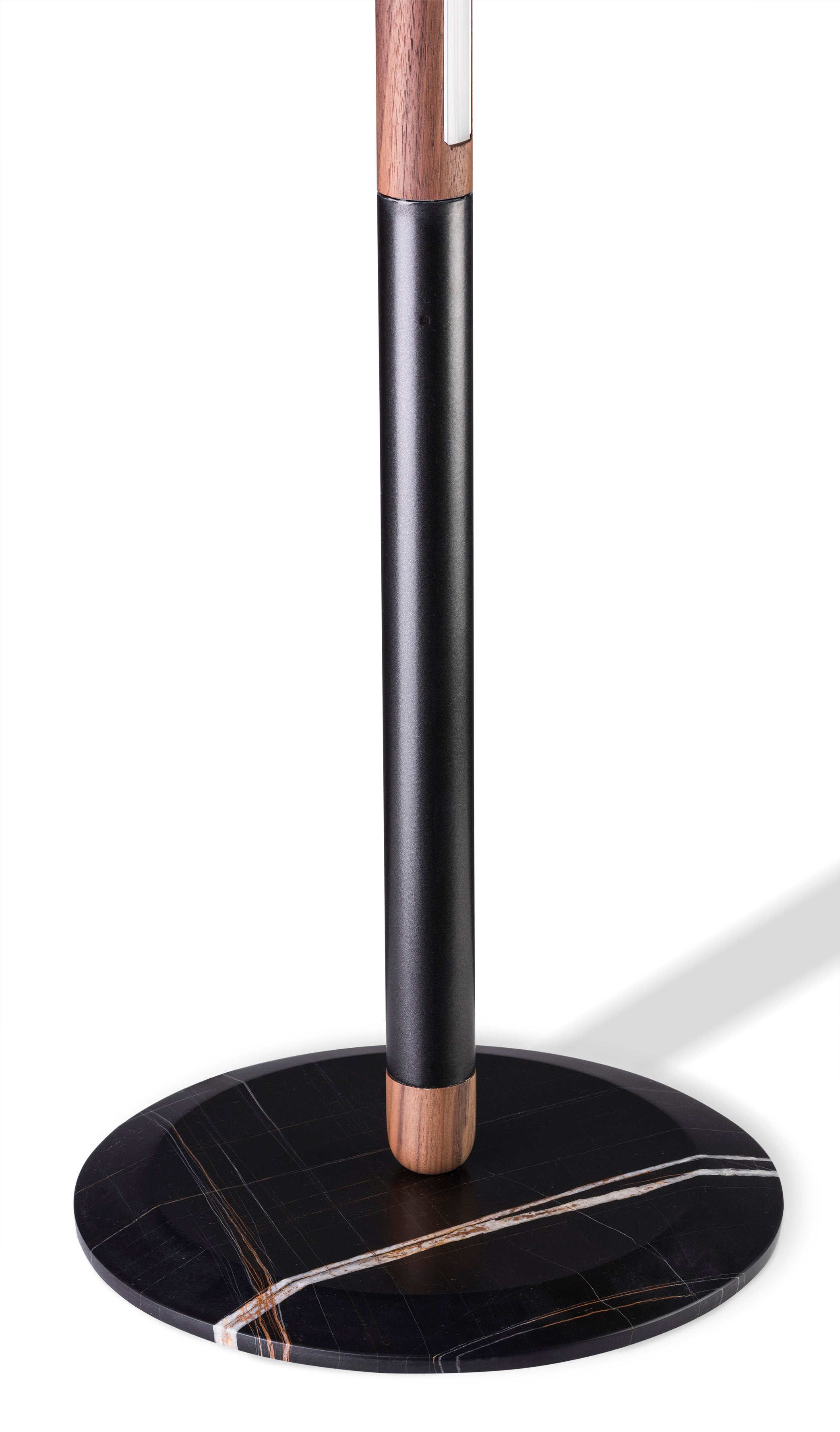 Stehlampe LINEA UNO aus Nussbaumholz mit grafitfarbener Oberfläche und Marmorsockel