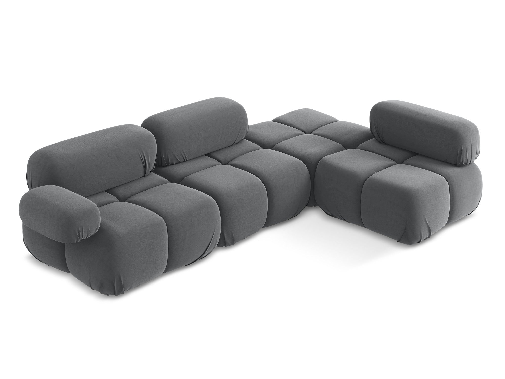 Modularer Samt-Ecksofa rechts LOKUA stahlgrau