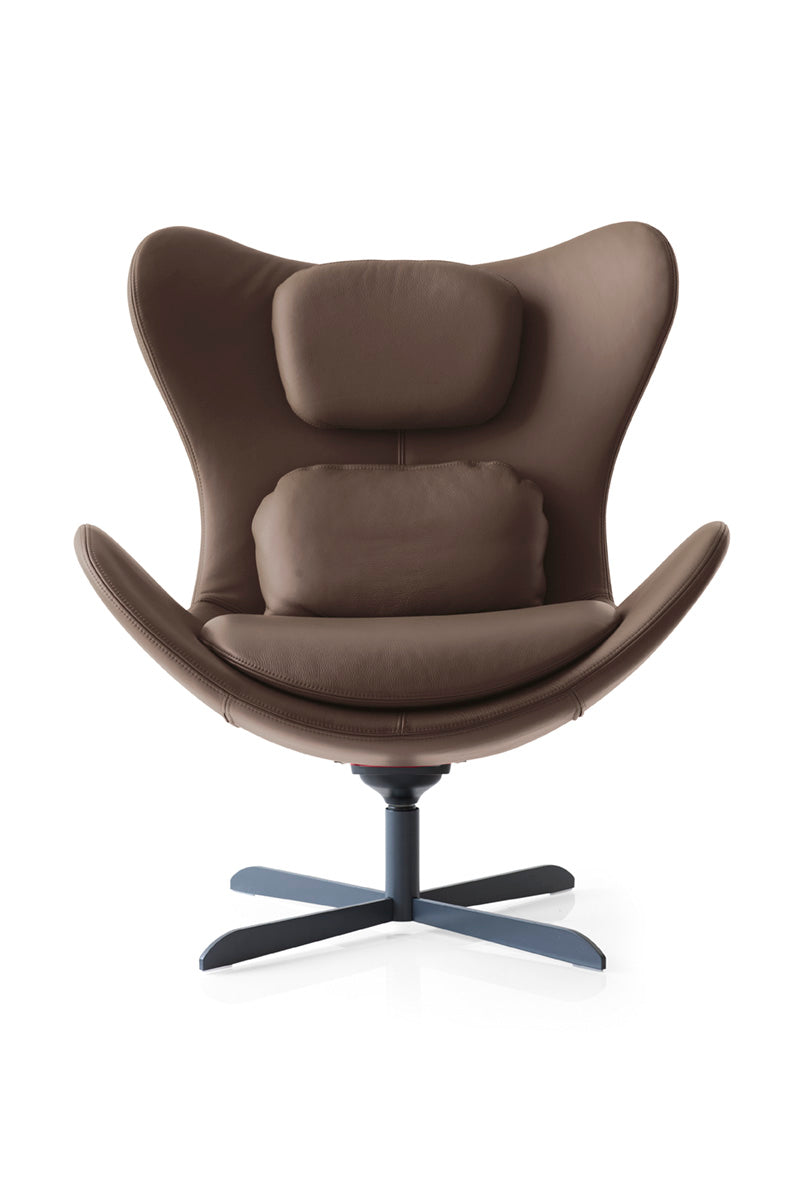 LAZY upholstered swivel armchair with a black metal base