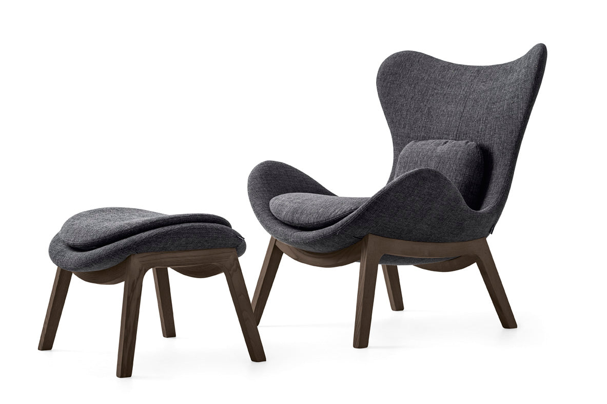 Upholstered LAZY Footrest with Dark Wooden Base